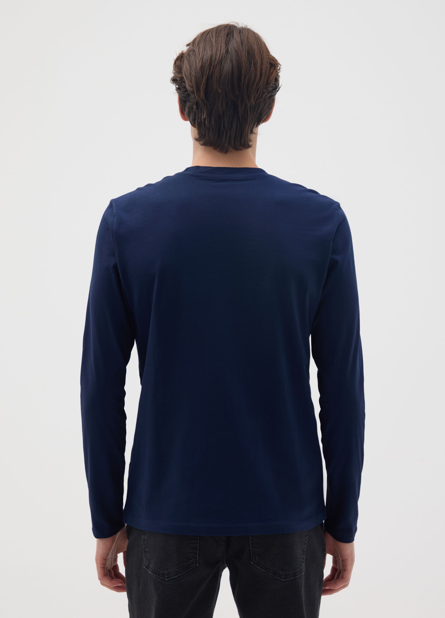 Maglia in puro cotone blu regular fit