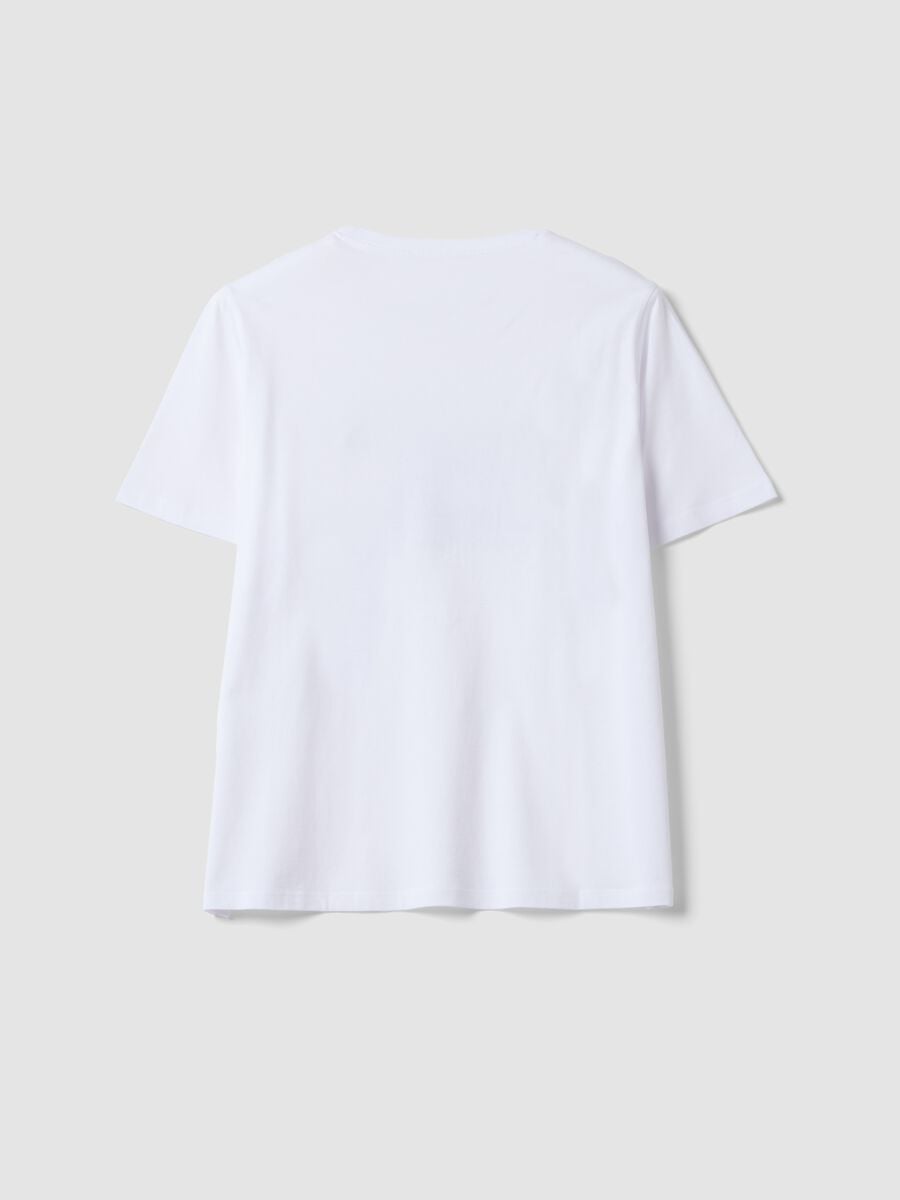 White pure cotton crew-neck T-shirt with front print, regular fit_2