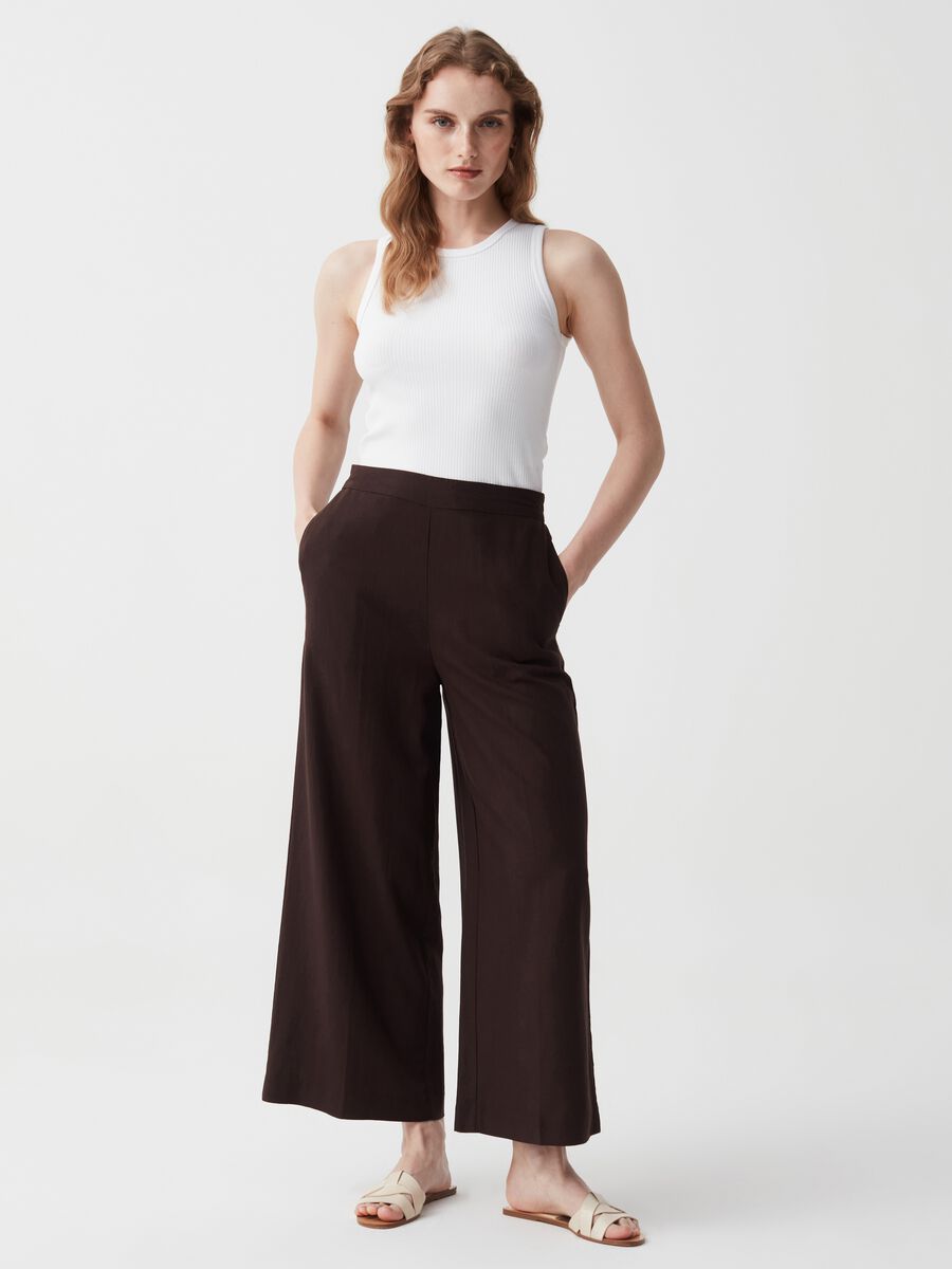 Pantalone wide leg in lino e viscosa_0