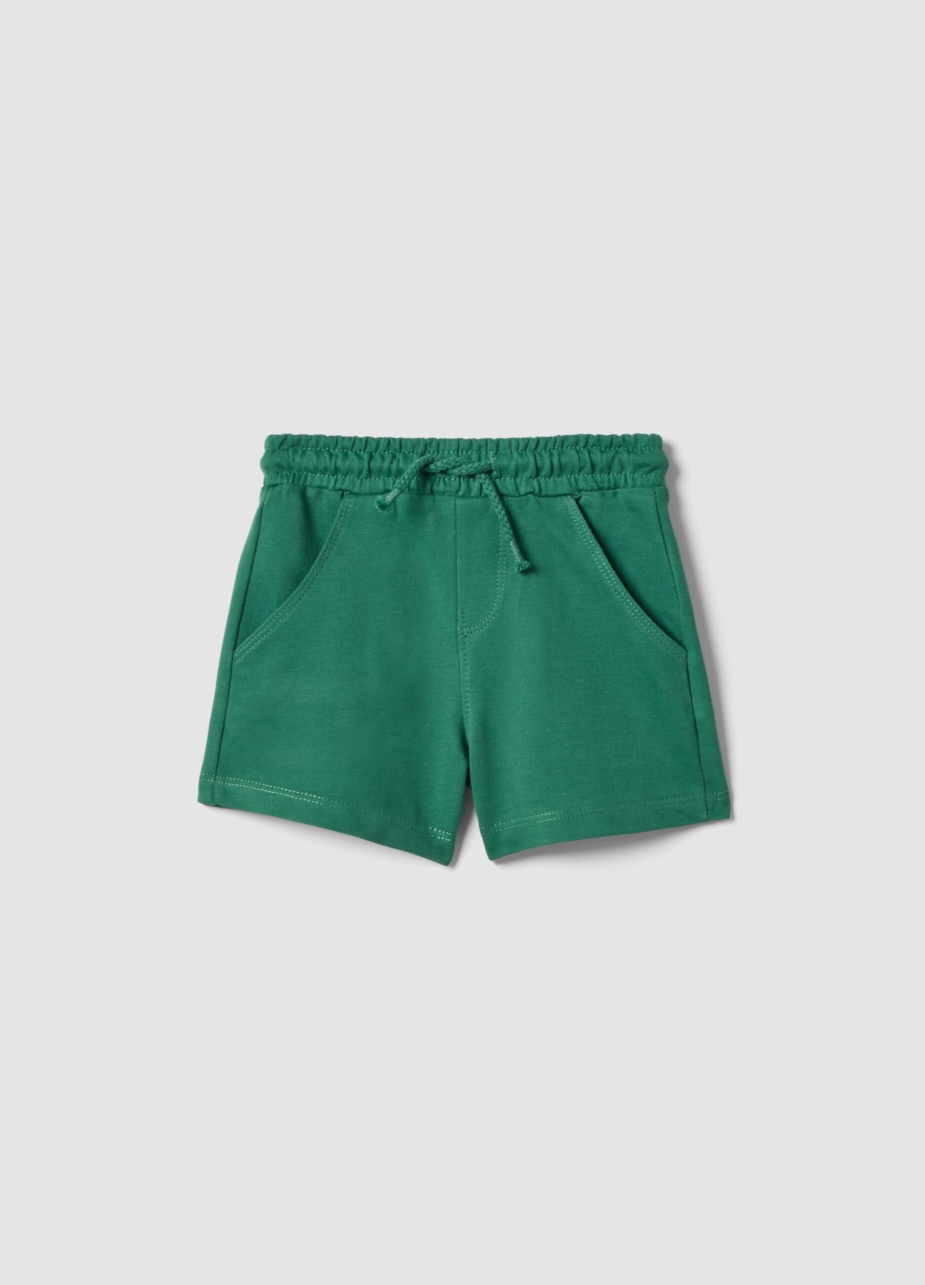 Green pure cotton shorts with elasticated waist