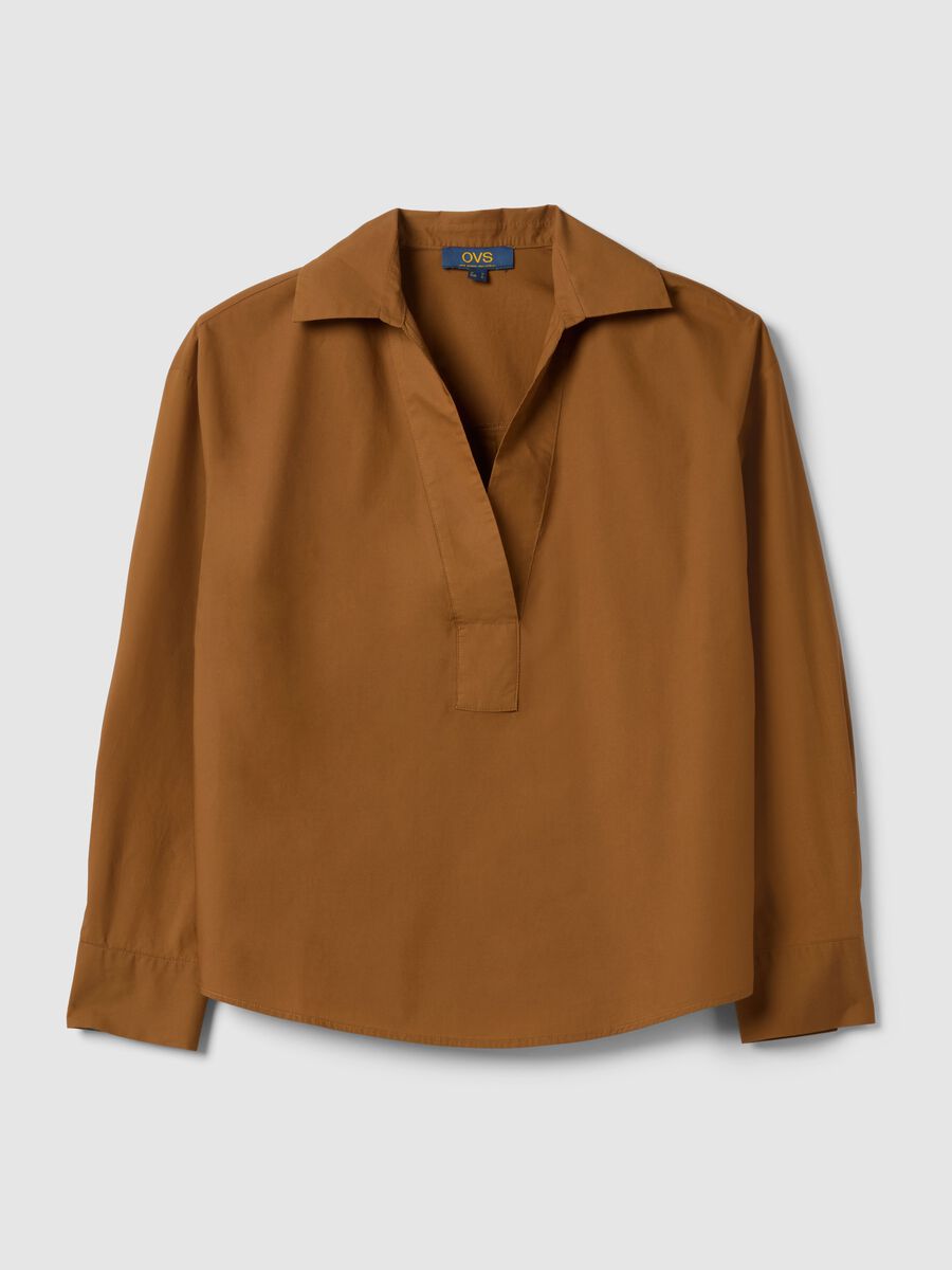 Brown regular fit pure cotton shirt without buttons_0