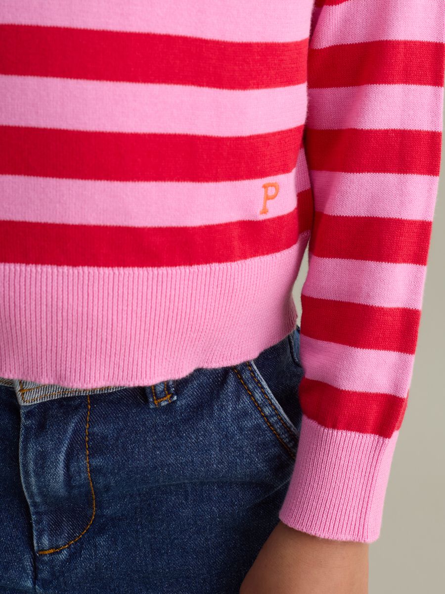 Striped cotton pullover with logo embroidery_2