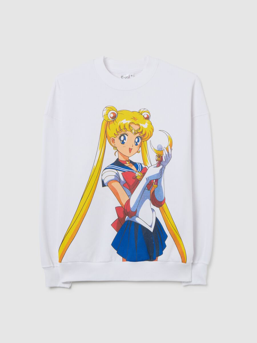 Children's white regular fit cotton blend sweatshirt with Sailor Moon print_0