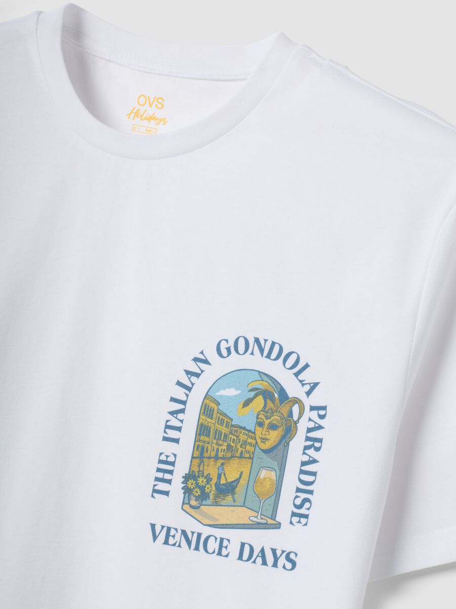 White pure cotton T-shirt with chest print, regular fit_5