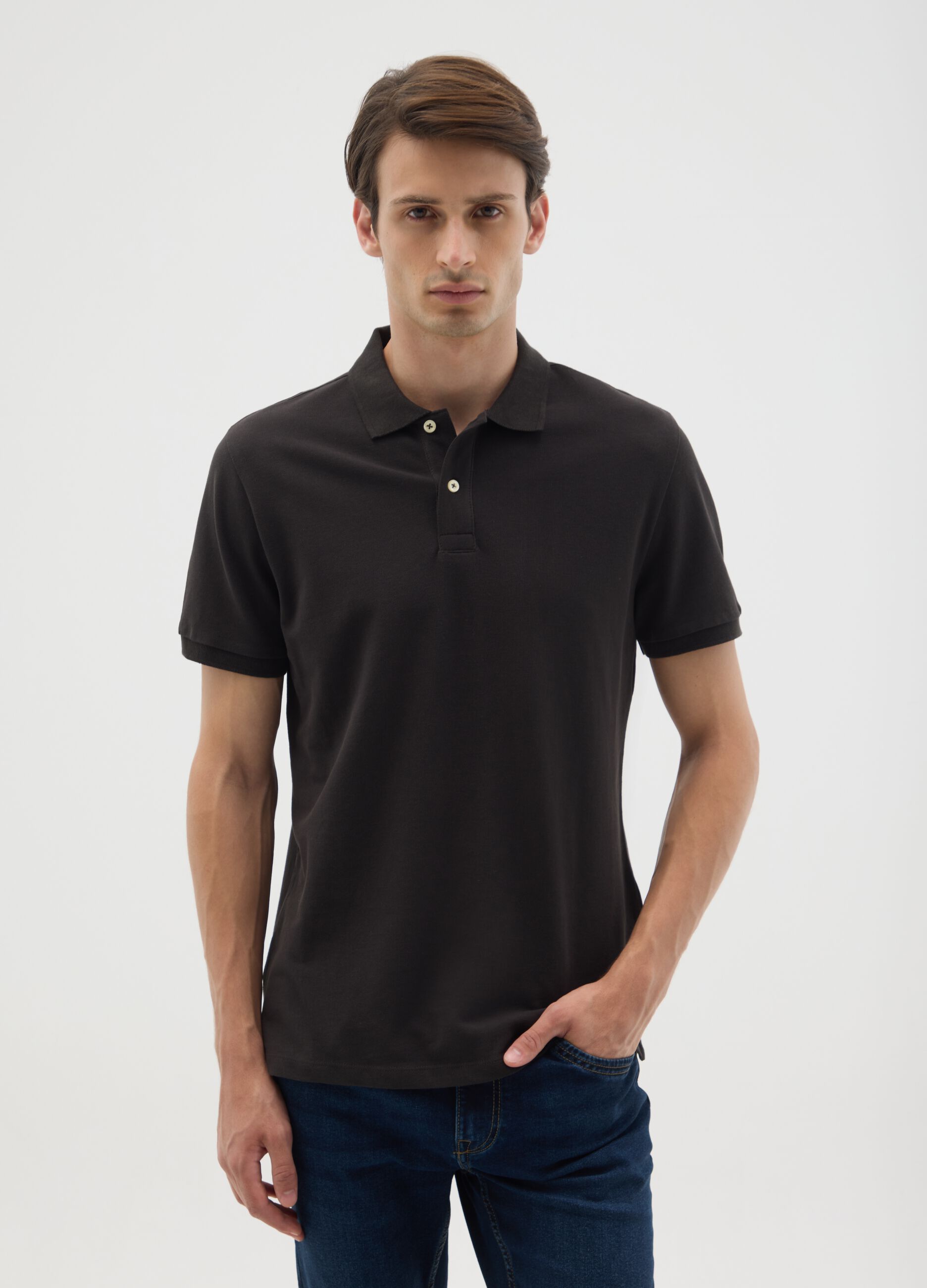 Men's black pure cotton polo shirt in regular fit