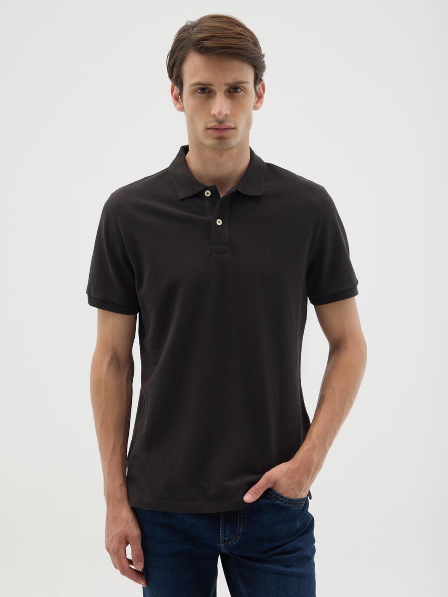Men's black pure cotton polo shirt in regular fit_0