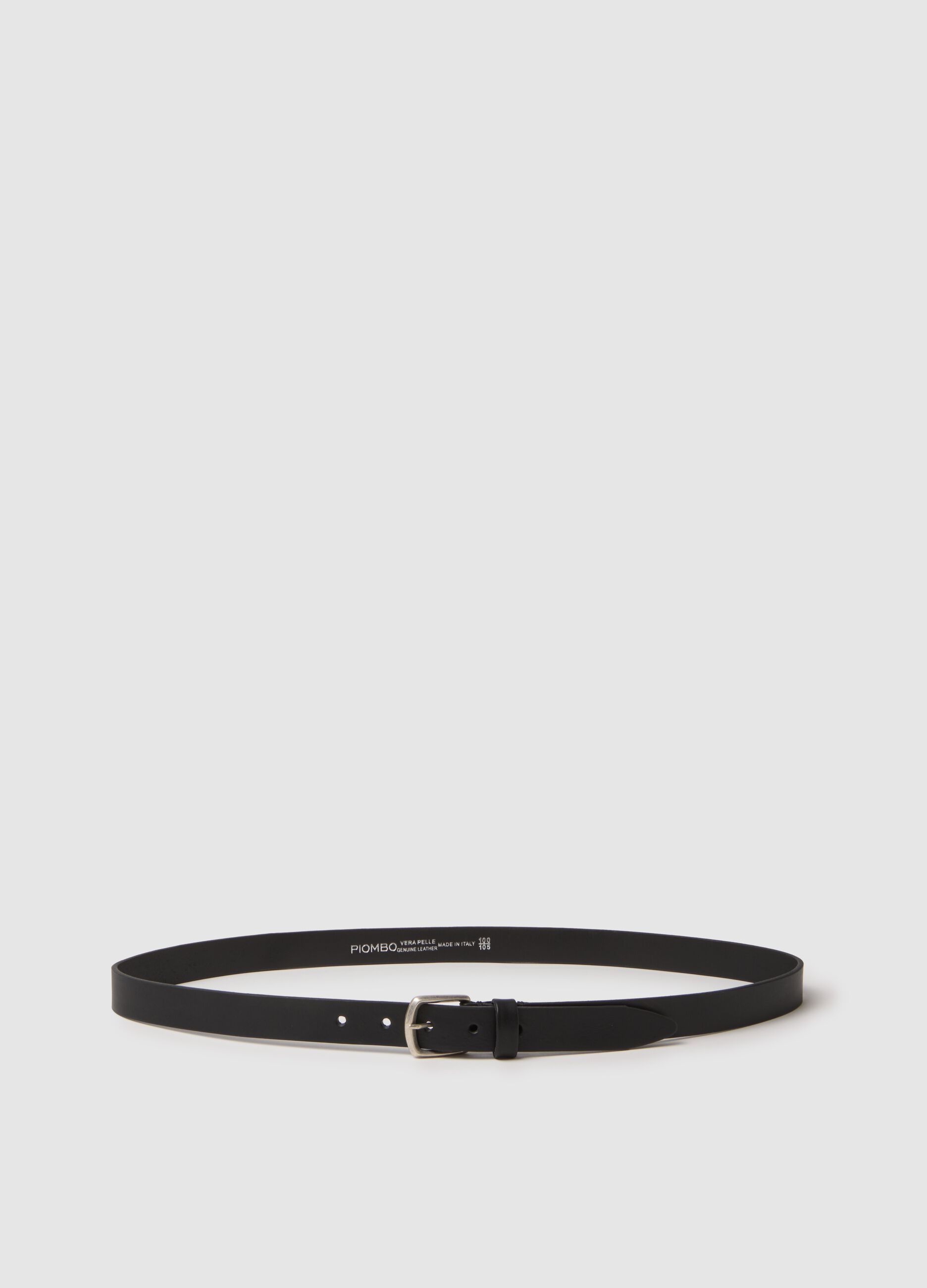 Black genuine leather belt with metal buckle