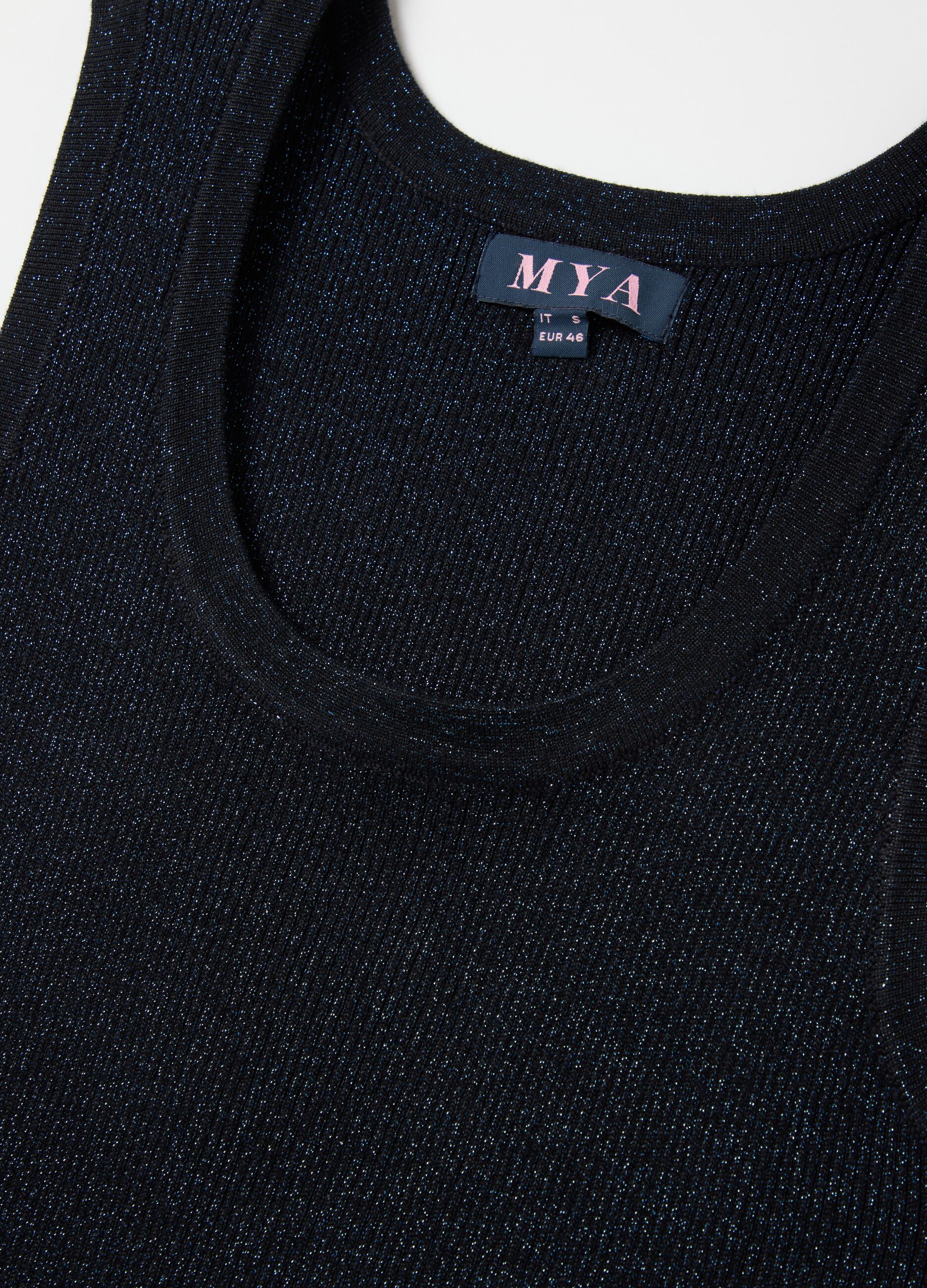 Curvy black vest top in lurex