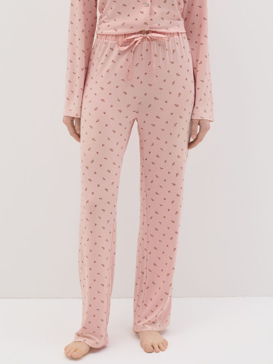 Pyjama trousers with small leaves print_1