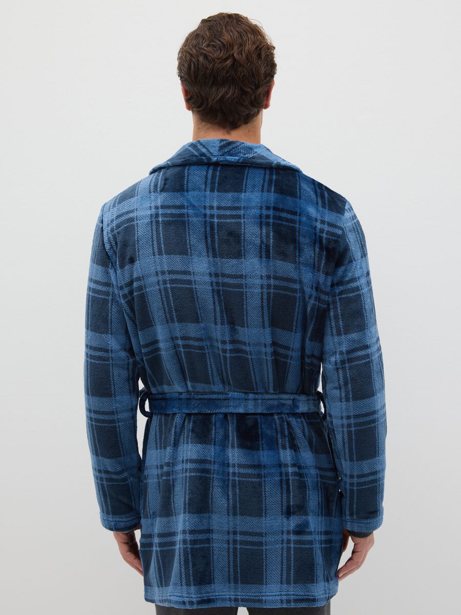 Multicoloured check coral fleece robe with belt_2