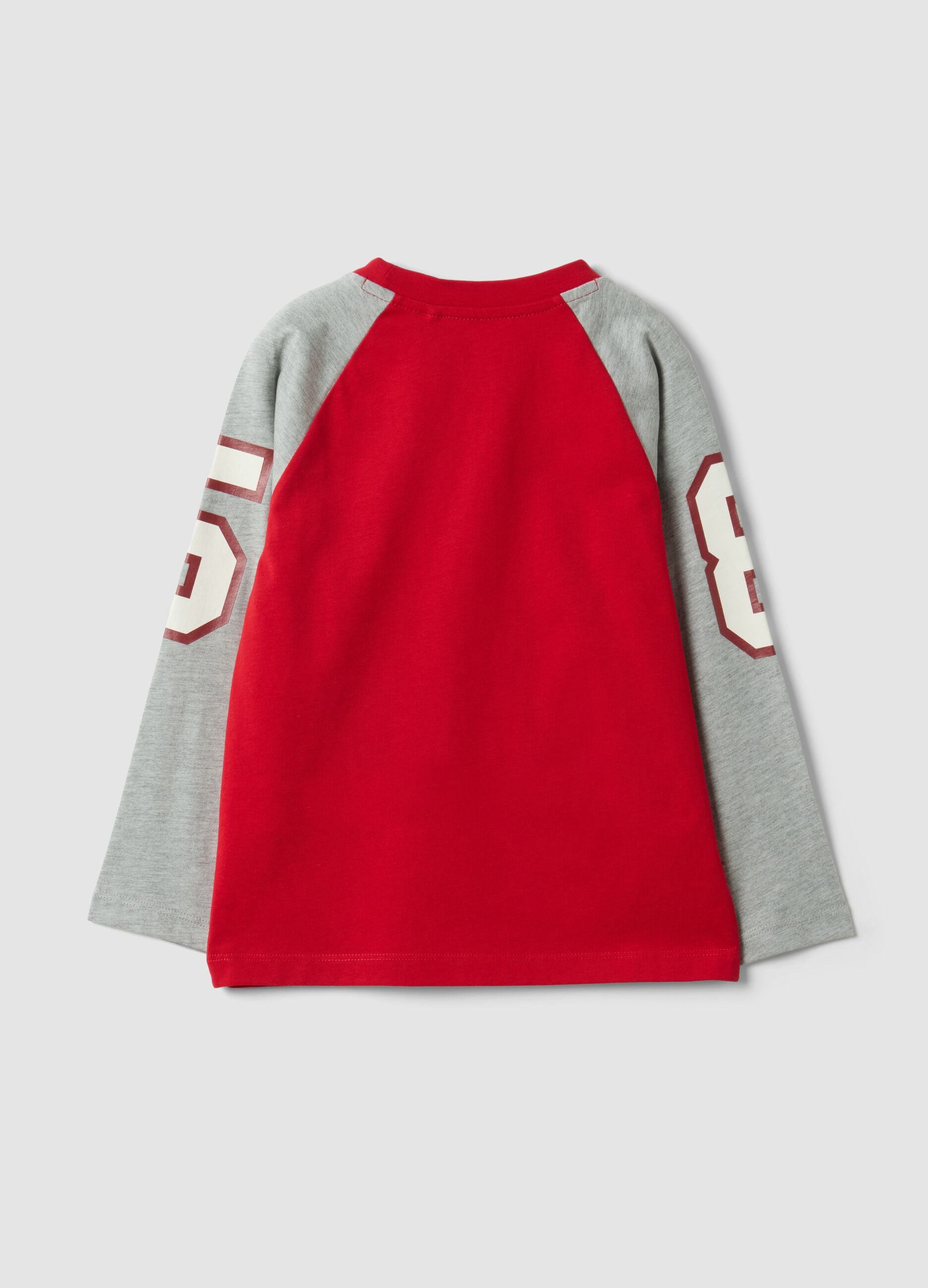 Red pure cotton crew-neck raglan T-shirt for boys
