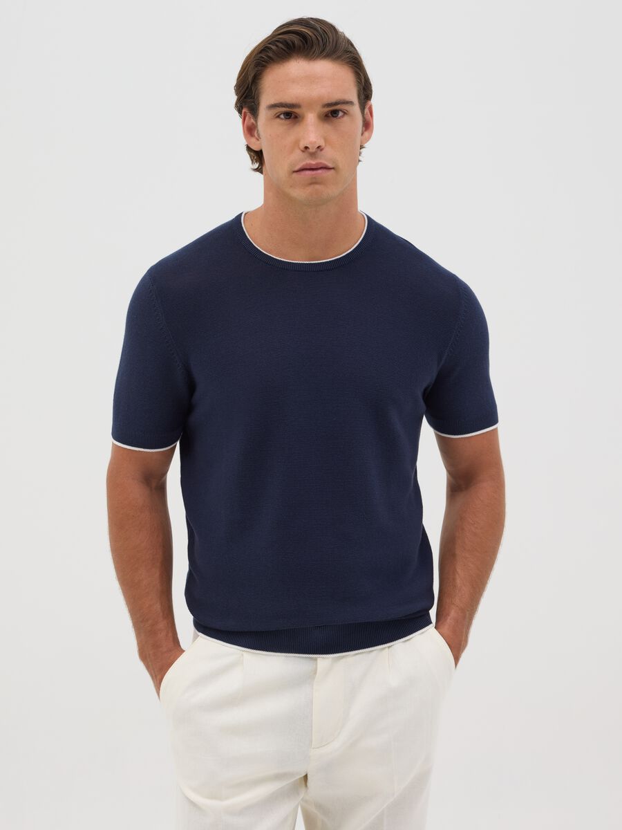 Blue Cotton Short Sleeve T-Shirt_0