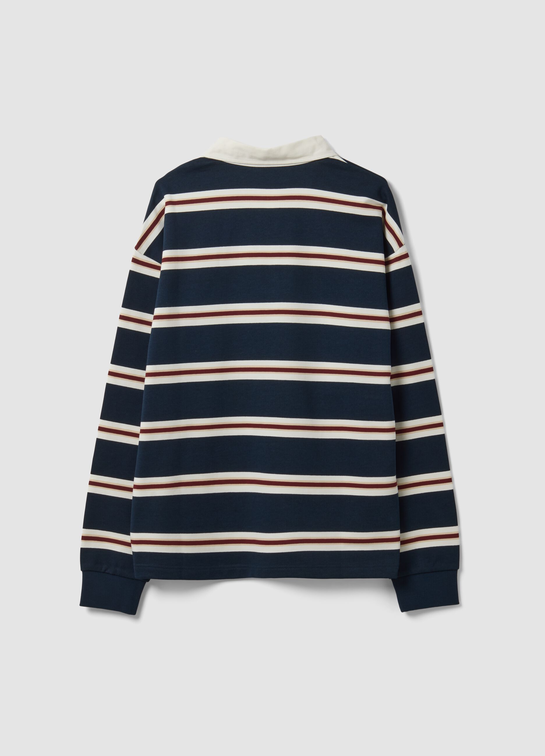 Blue striped pure cotton rugby polo with classic collar