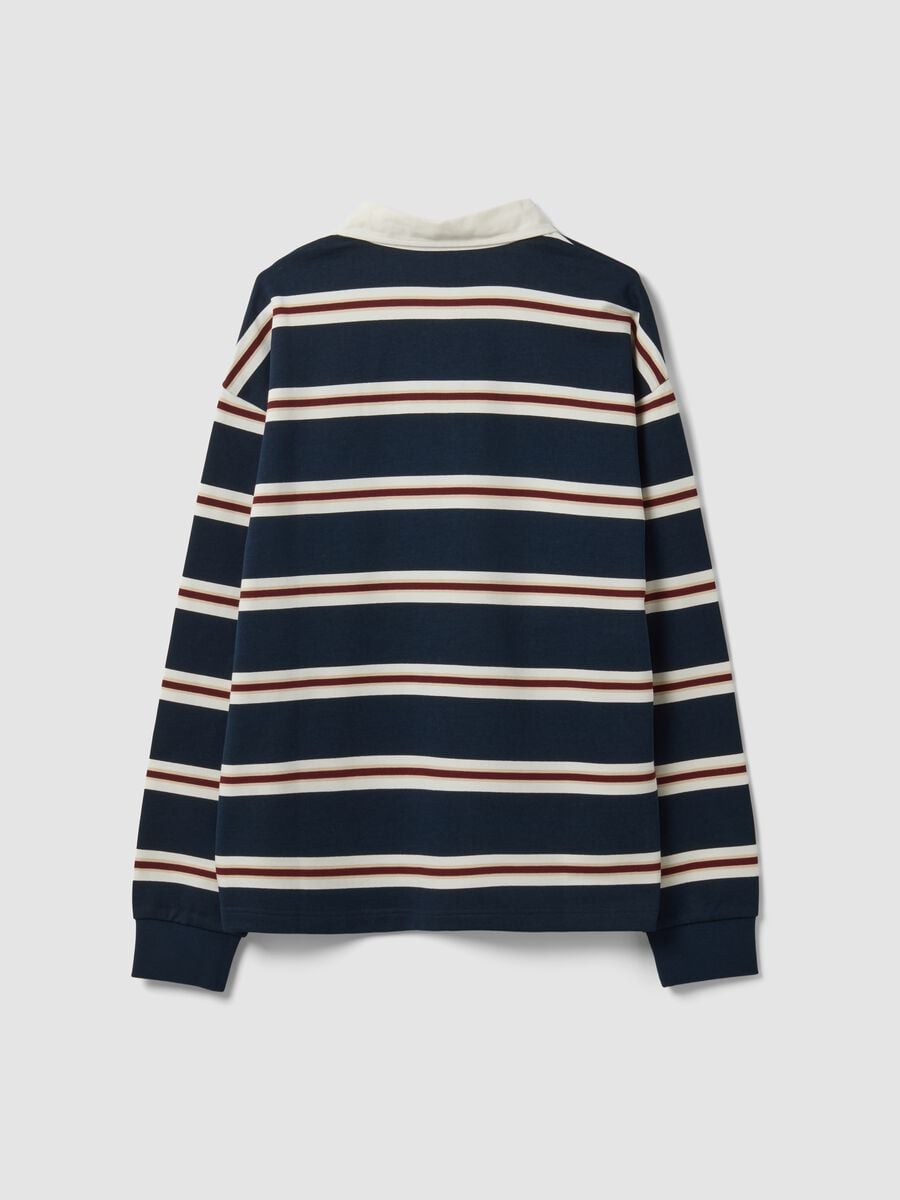 Polo rugby blu a righe in puro cotone con colletto classico_6