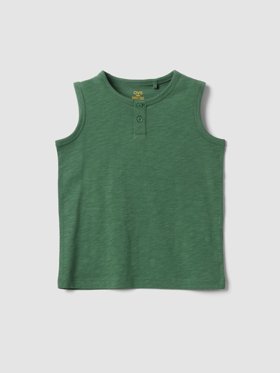 Green pure cotton vest top with buttons_0
