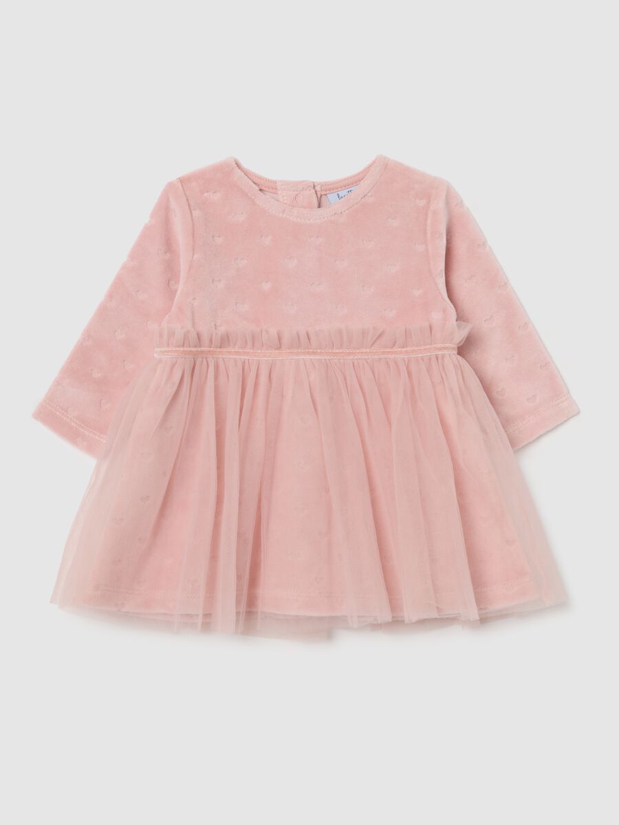 Vestito rosa da neonata in misto cotone regular fit con cuoricini_0