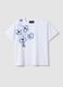 White cotton blend regular fit T-shirt with floral embroidery_4