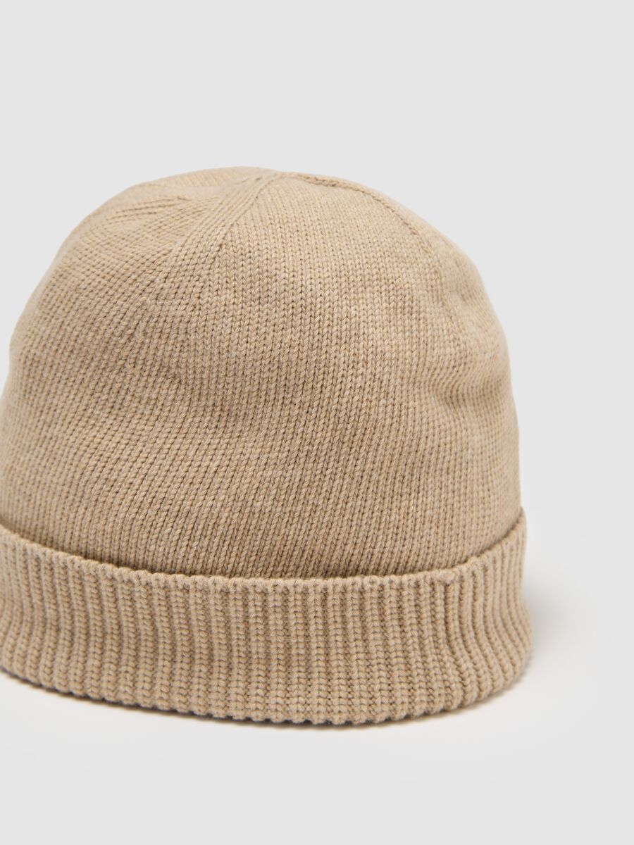 Beige ribbed cotton beanie_2