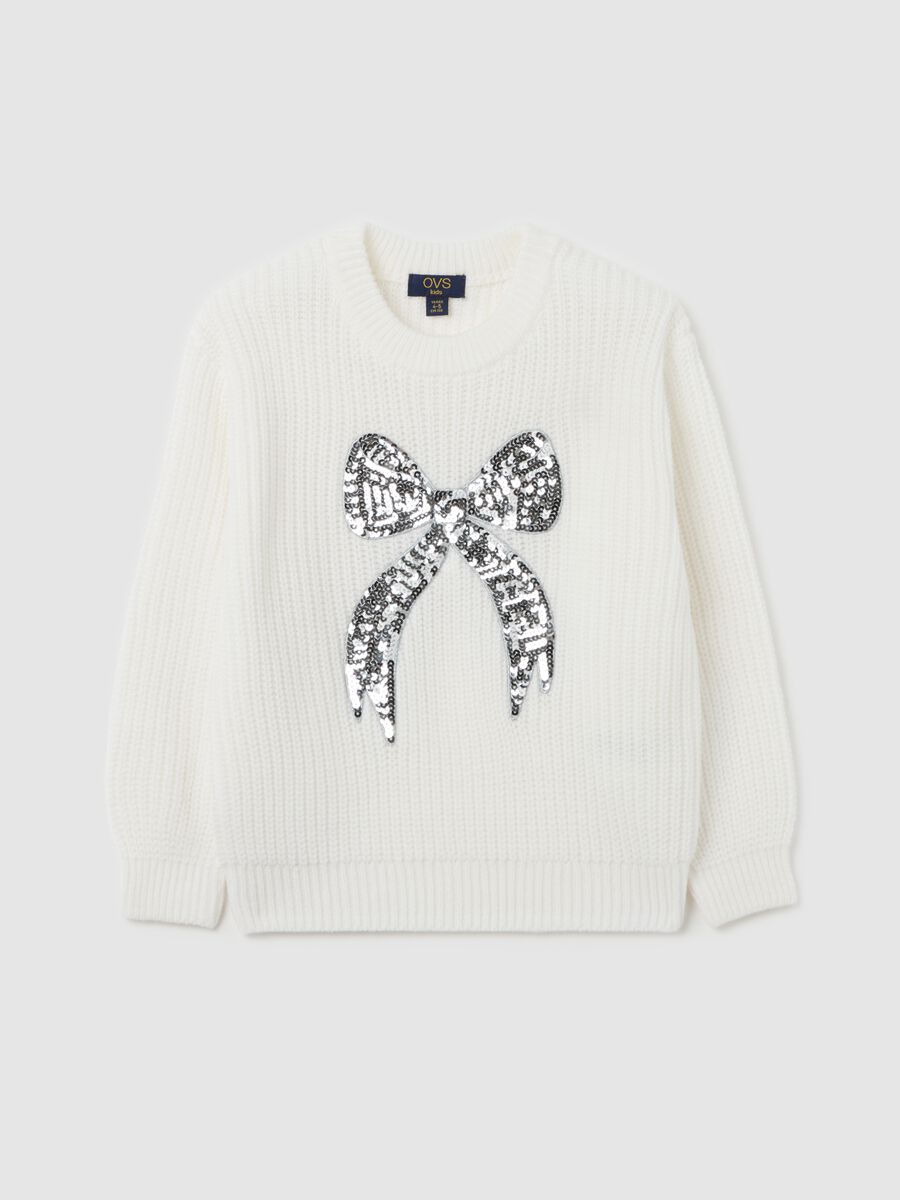 Knit pullover with sequinned bow_0