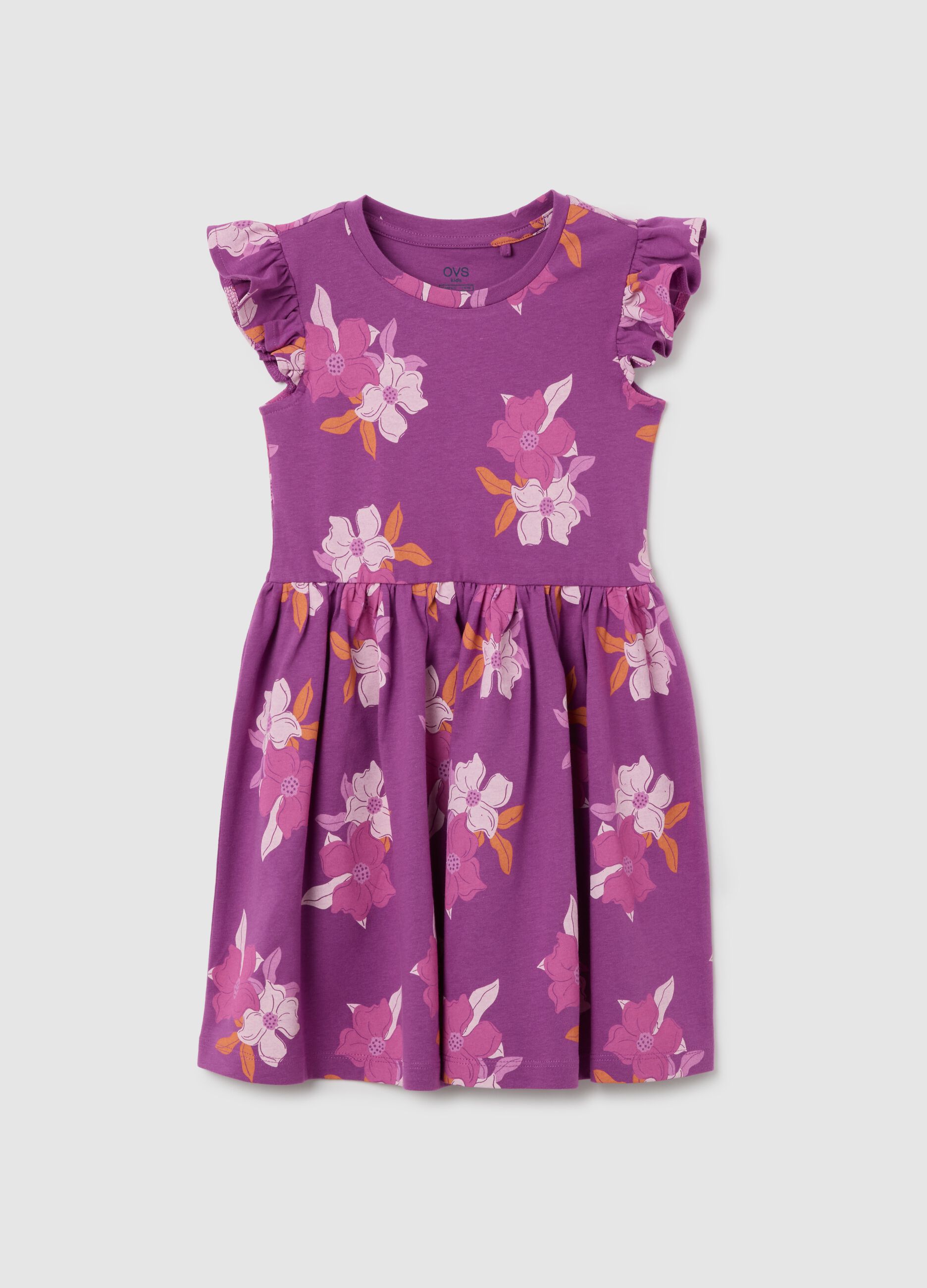 Abito da bambina in puro cotone multicolor a fiori