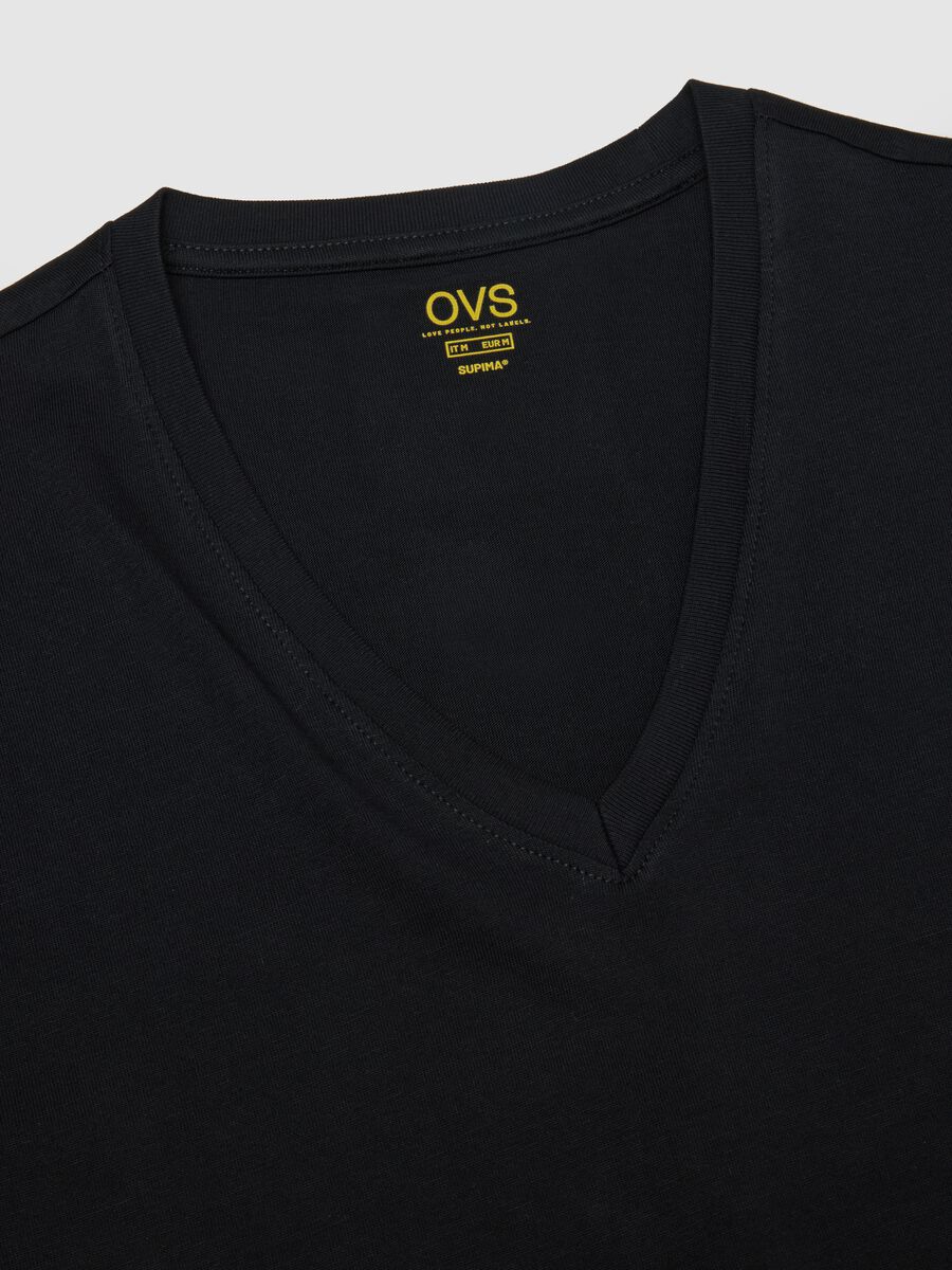 Black pure cotton V-neck regular fit T-shirt_5