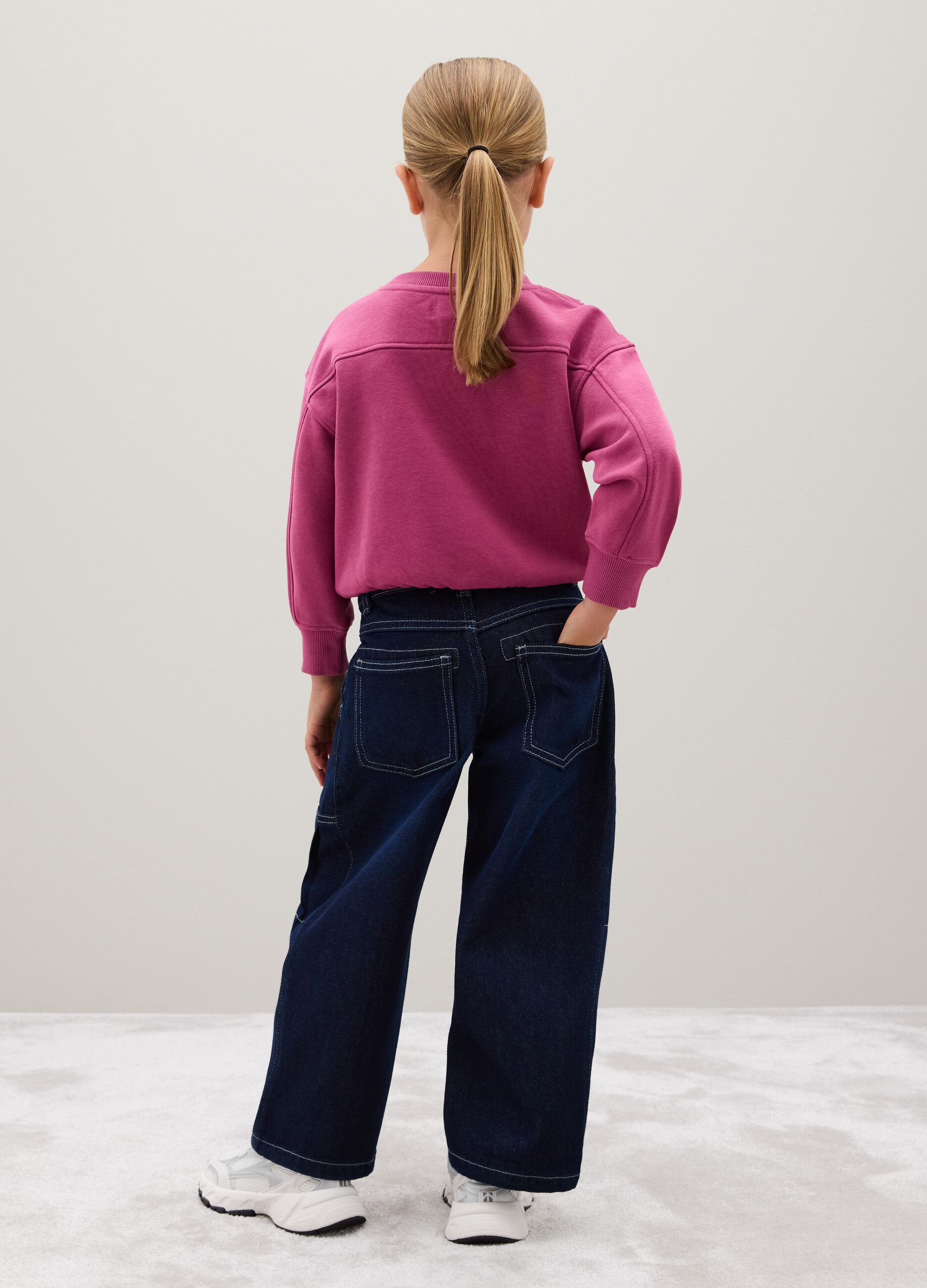 Girls' baggy blue pure cotton jeans