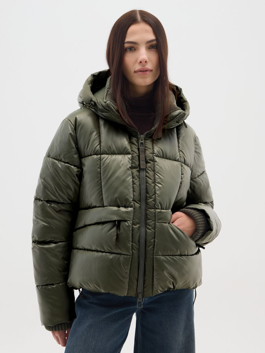 Piumino The Iconic Puffer verde con cappuccio_1