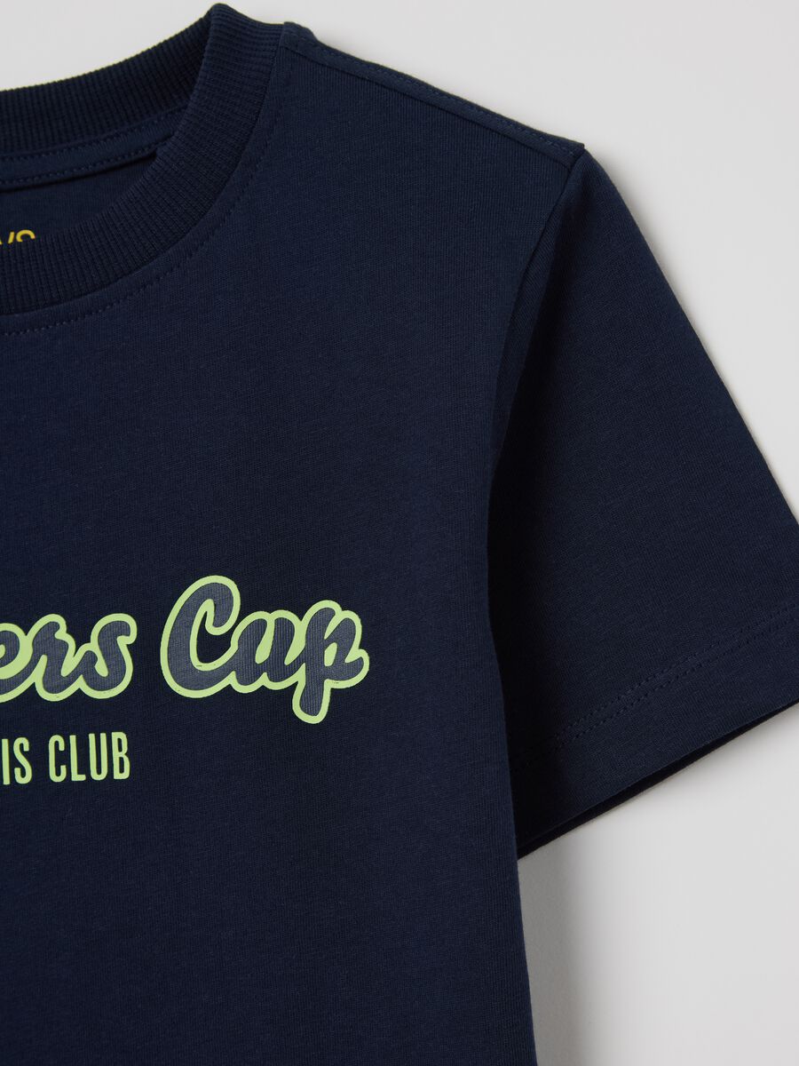 Blue cotton T-shirt with lettering print_3