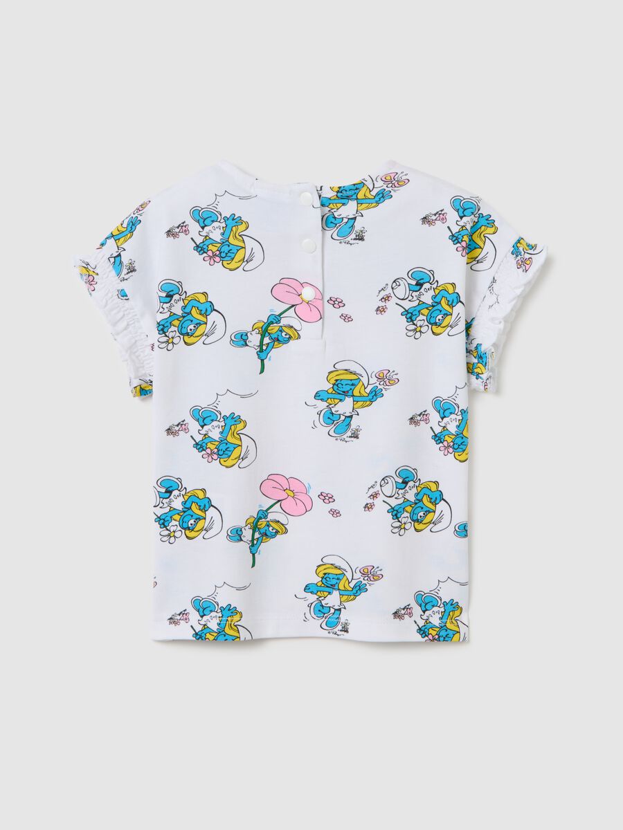 T-shirt da bambina in cotone multicolor regular fit con stampa Puffi_1