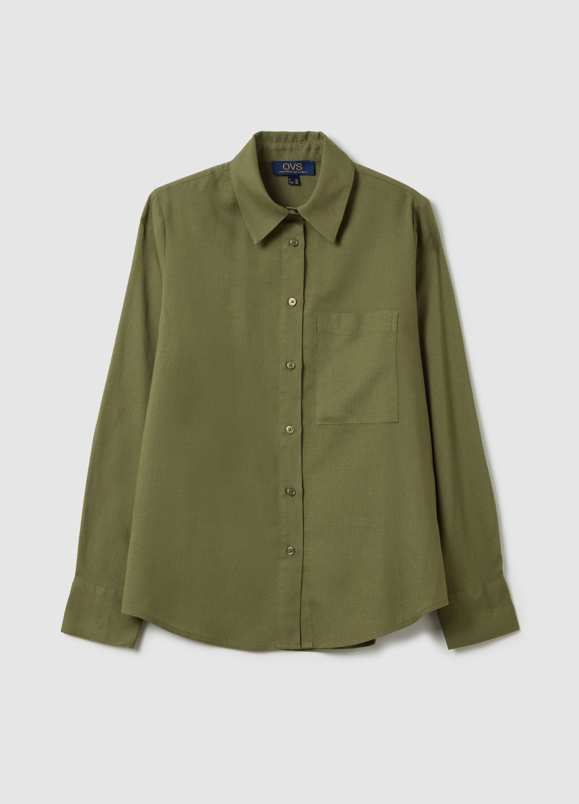Women’s regular-fit shirt in green linen blend, without buttons