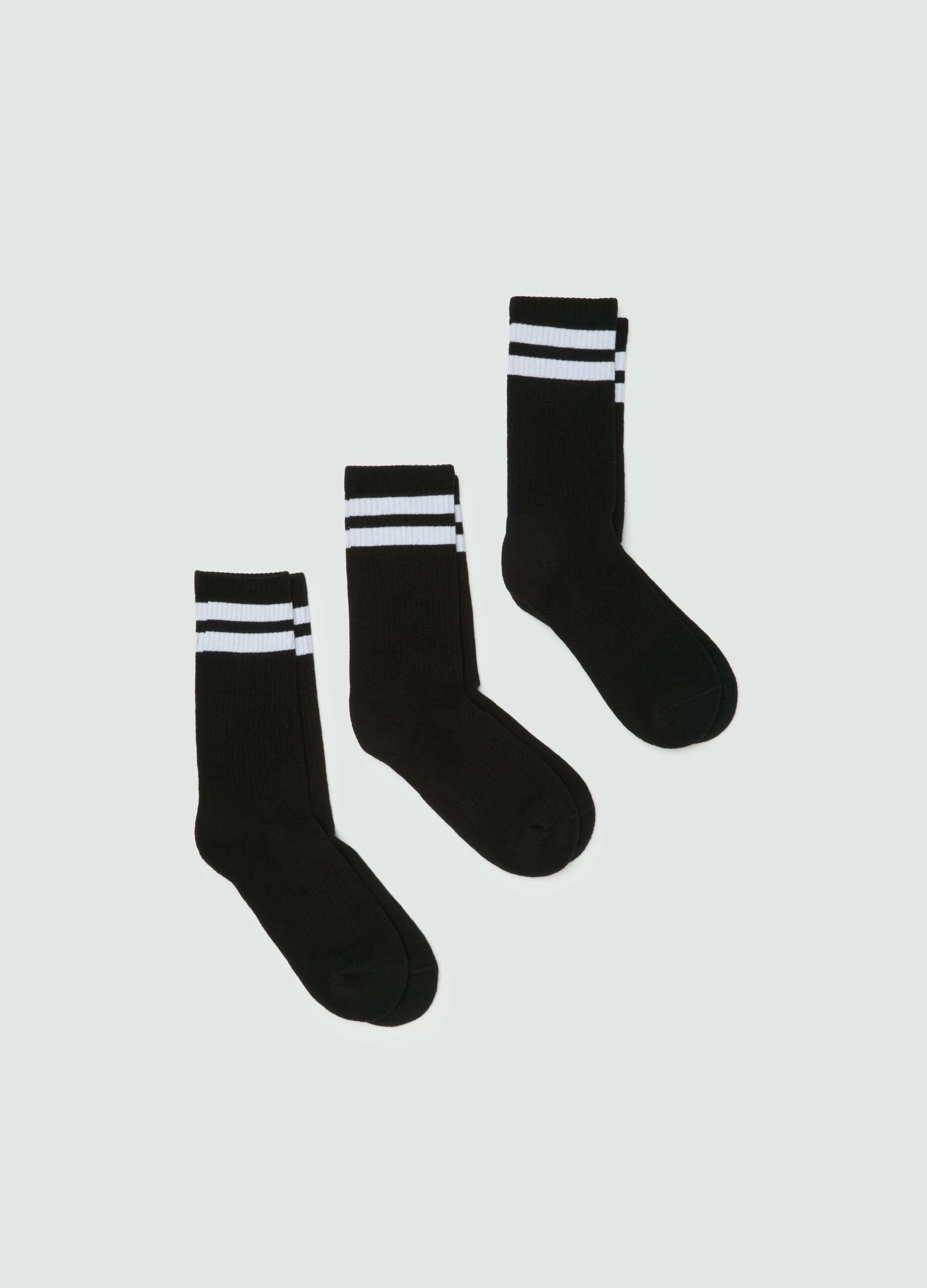 Black tennis socks tripack with white stripes