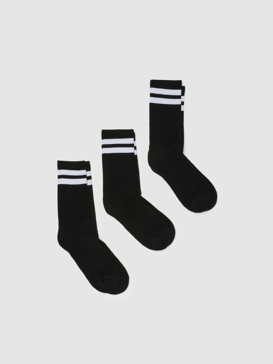 Black tennis socks tripack with white stripes_0