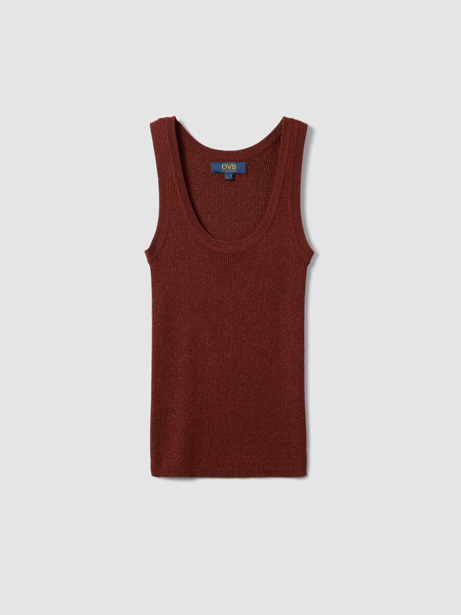 Brown viscose blend fitted tank top_4
