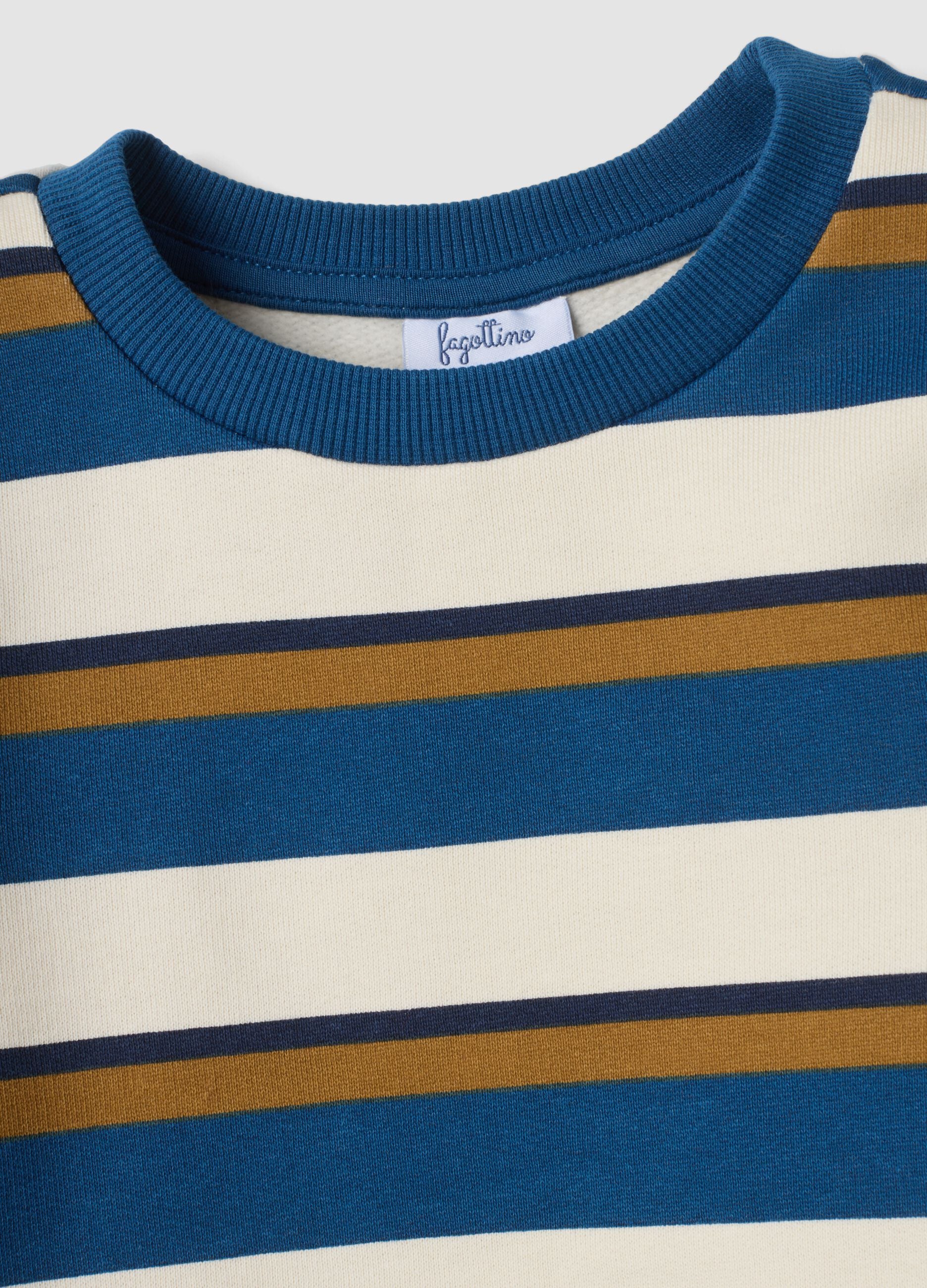 Ivory, navy and tobacco-brown pure cotton crew-neck sweatshirt