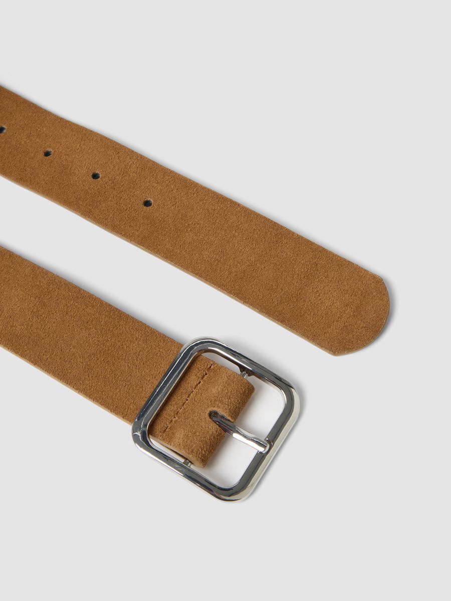 Brown genuine leather belt with studs_1