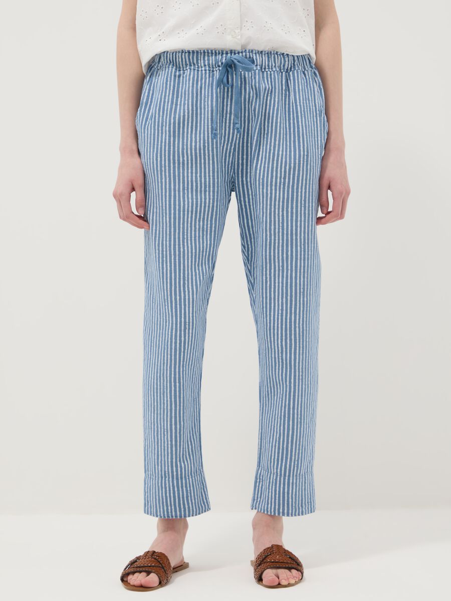 Blue striped pure cotton regular-fit trousers_2