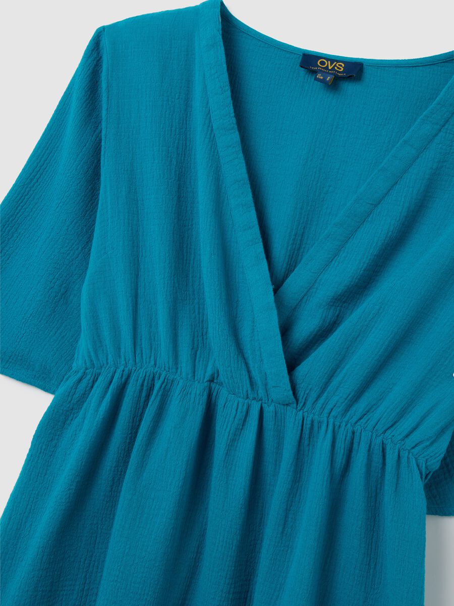Women's long blue dress in pure cotton_5
