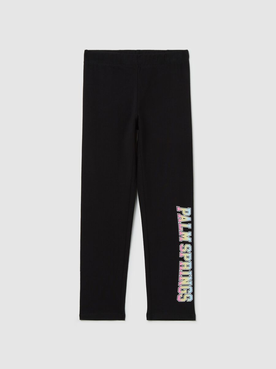 Leggings neri in cotone stretch stampa "Palm Springs"_0