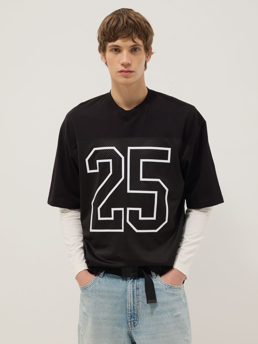 Black pure cotton boxy fit T-shirt with number 25_0