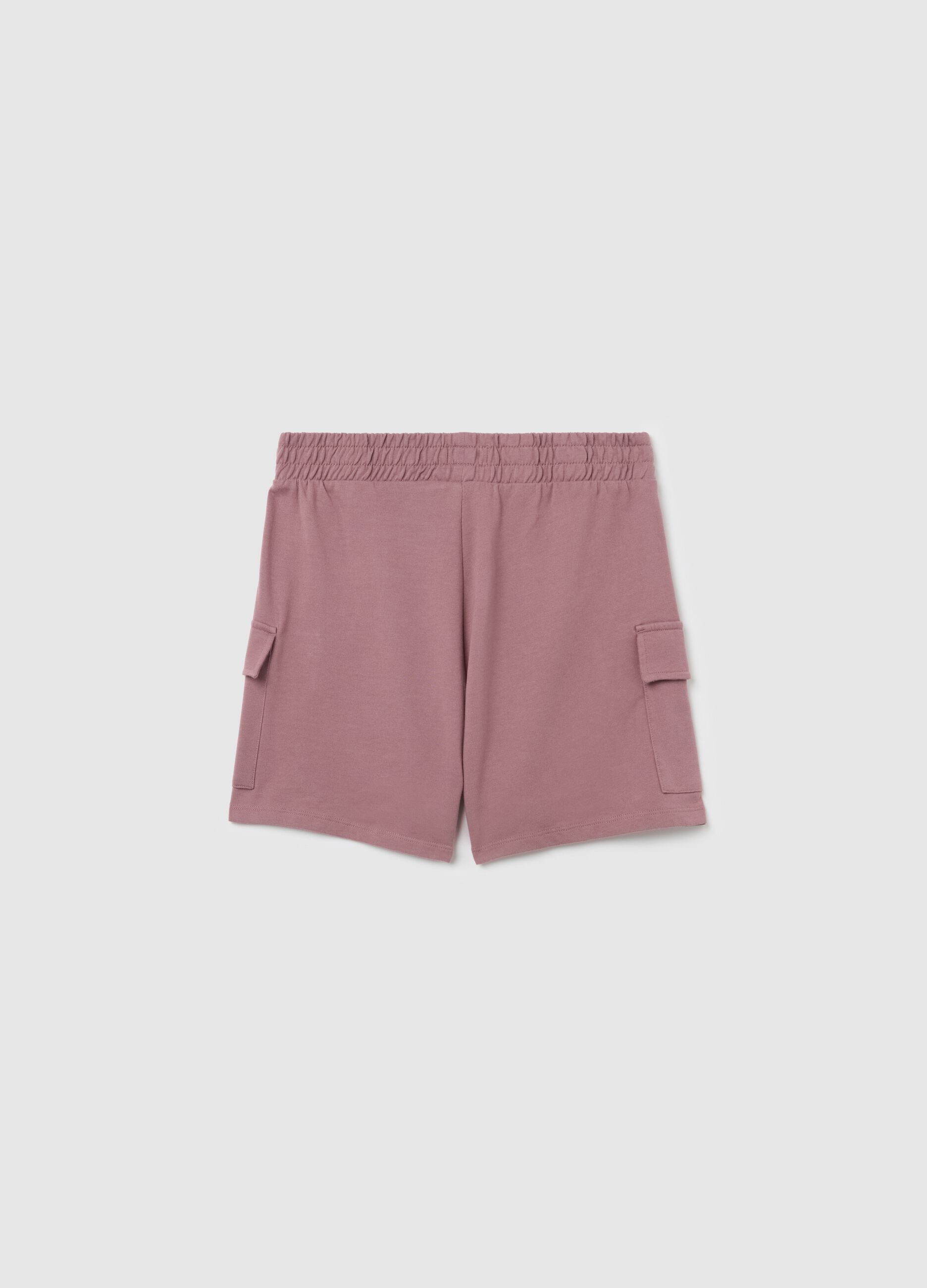 Pink cargo shorts in fleece with elasticated waist