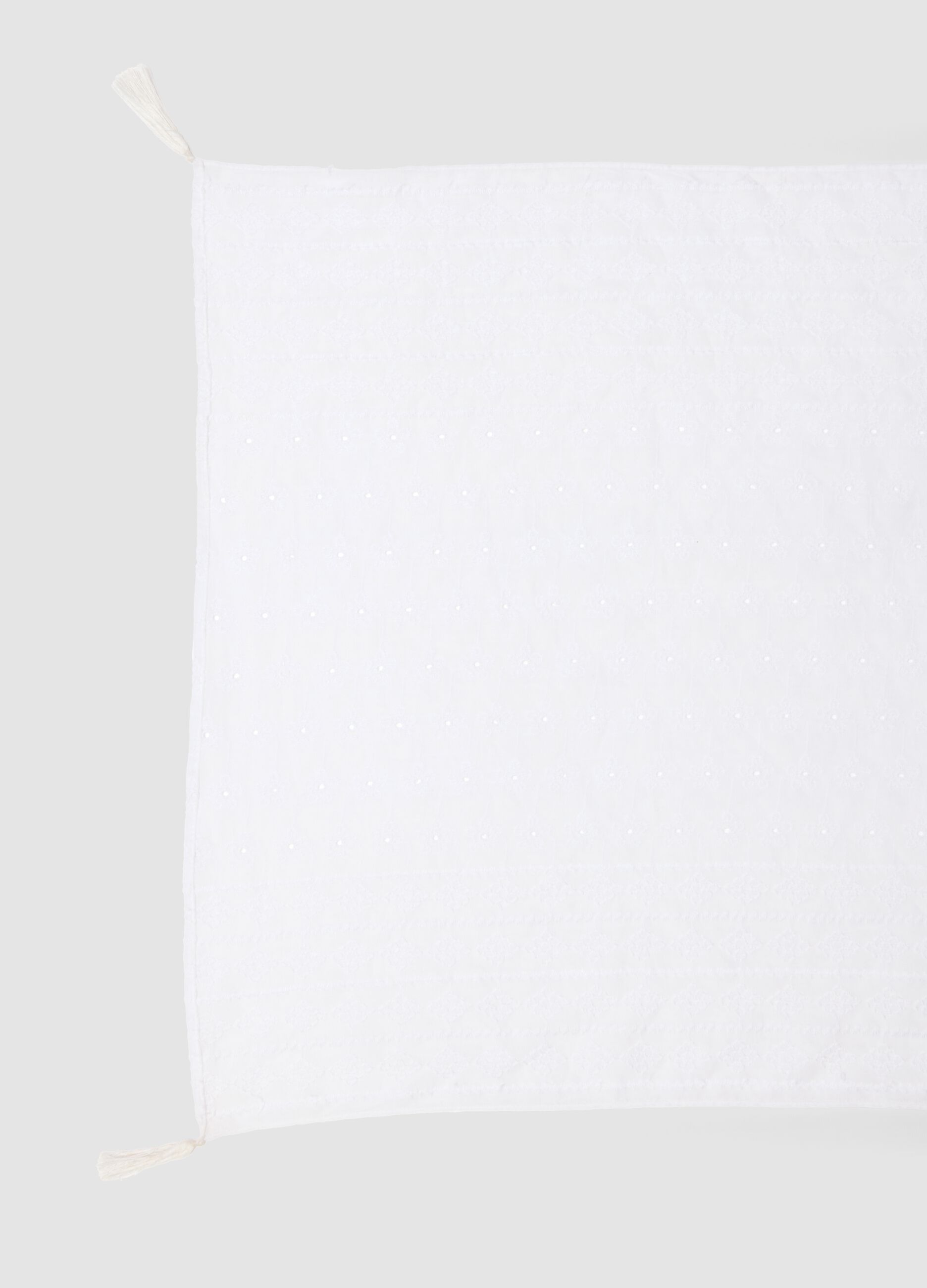 White pure cotton scarf with tassels