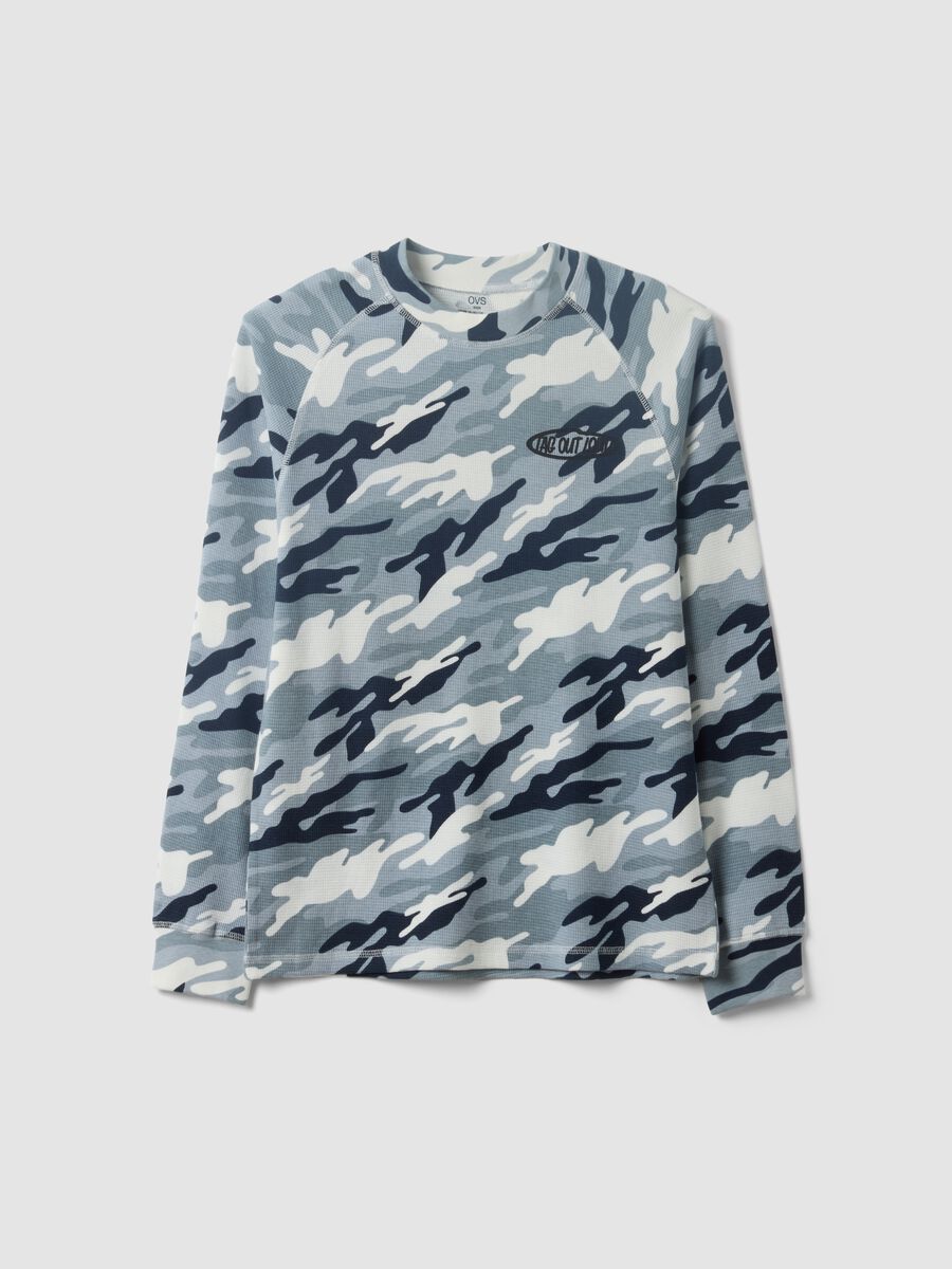 Multicolour relaxed-fit pure cotton T-shirt with camouflage print for boys_0