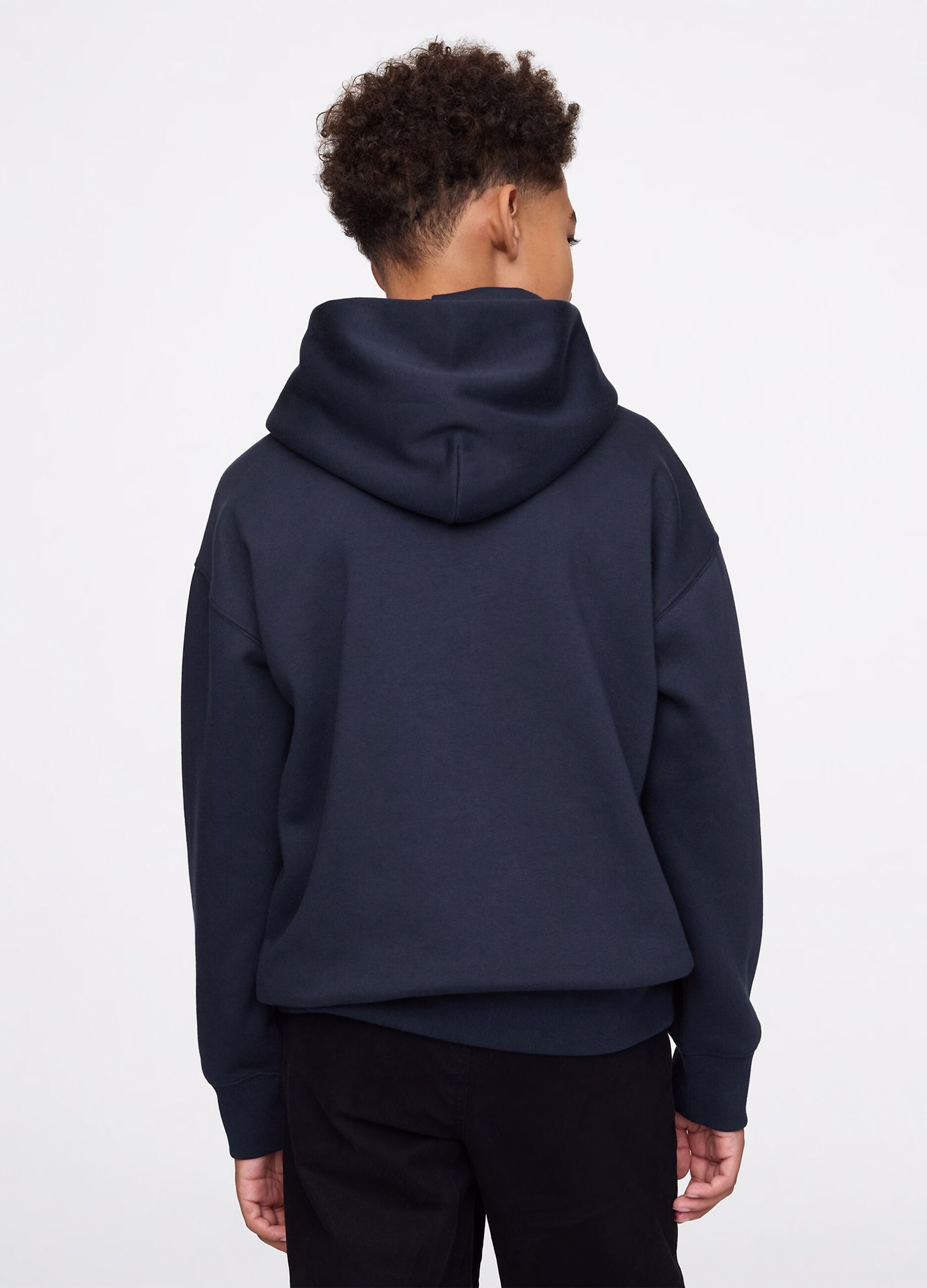 Blue cotton sweatshirt with hood and print