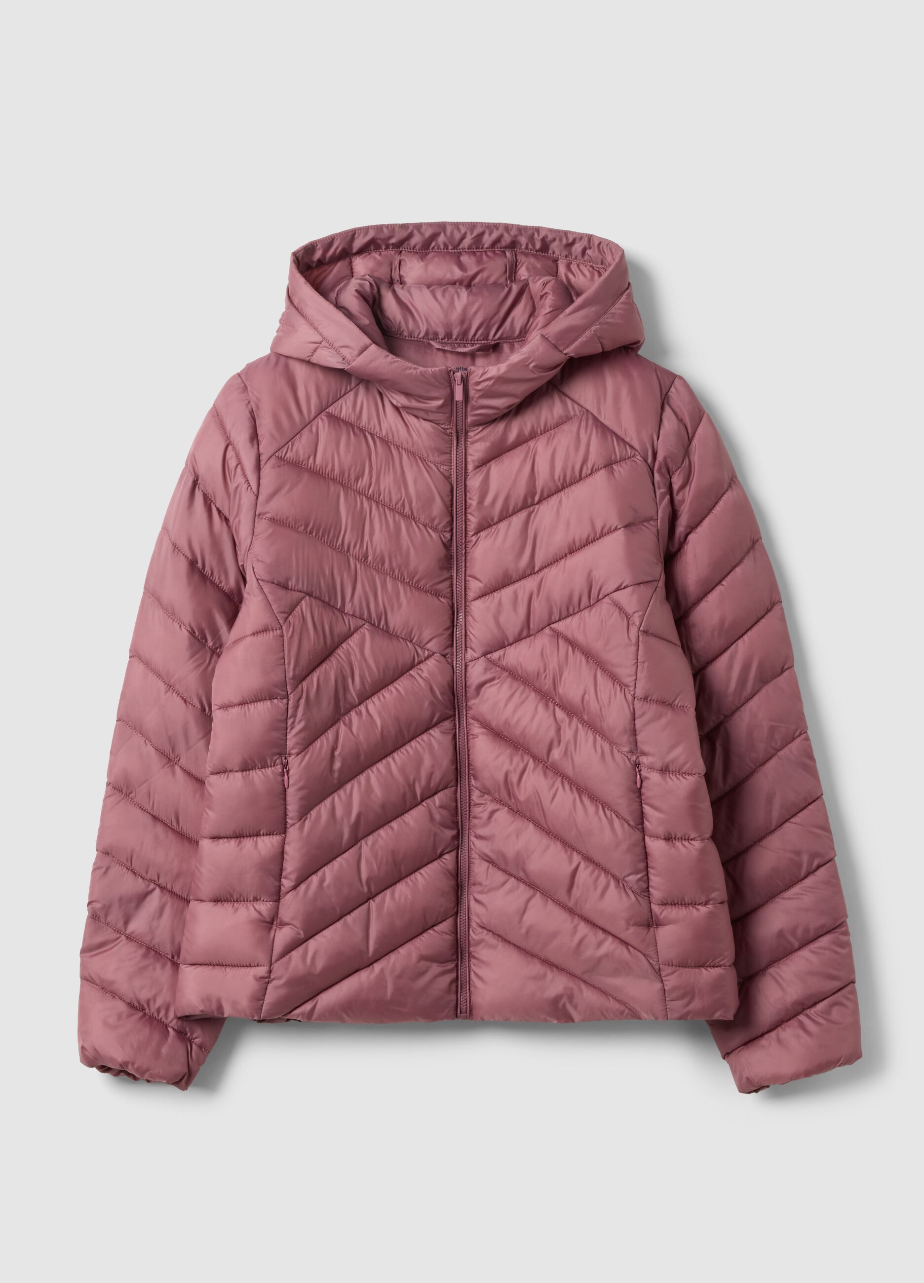 Regular fit pink padded jacket with hood