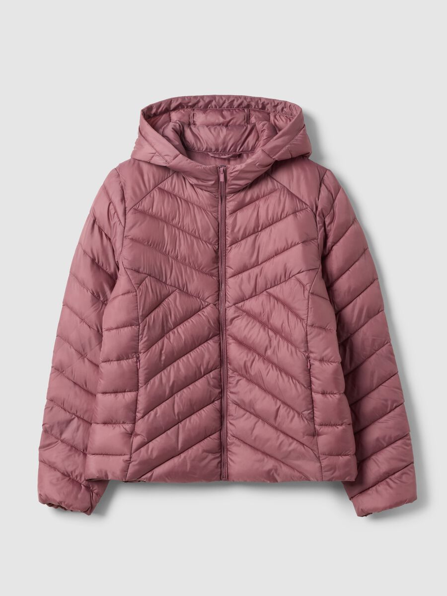 Regular fit pink padded jacket with hood_0