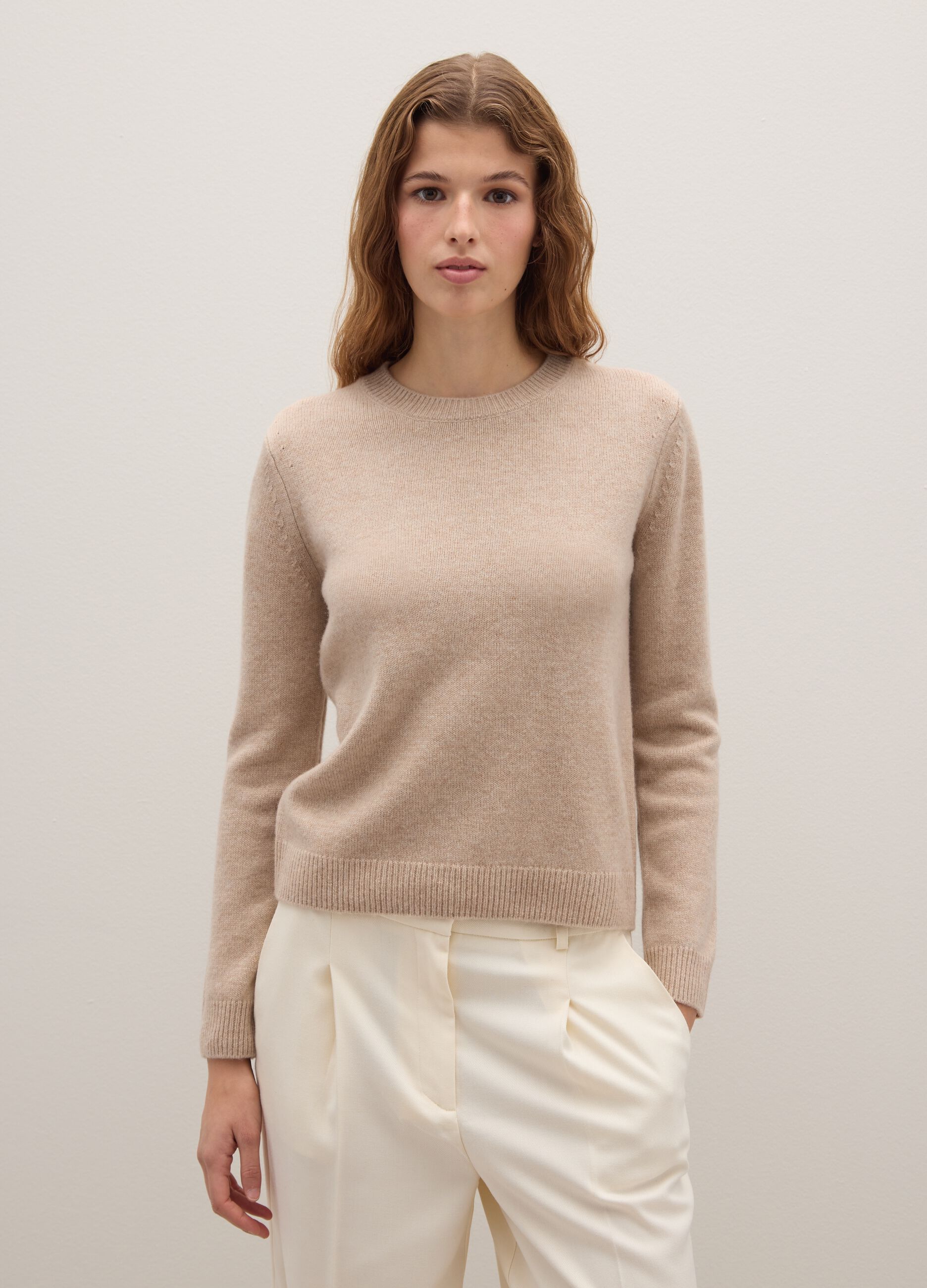 Beige wool and cashmere sweater