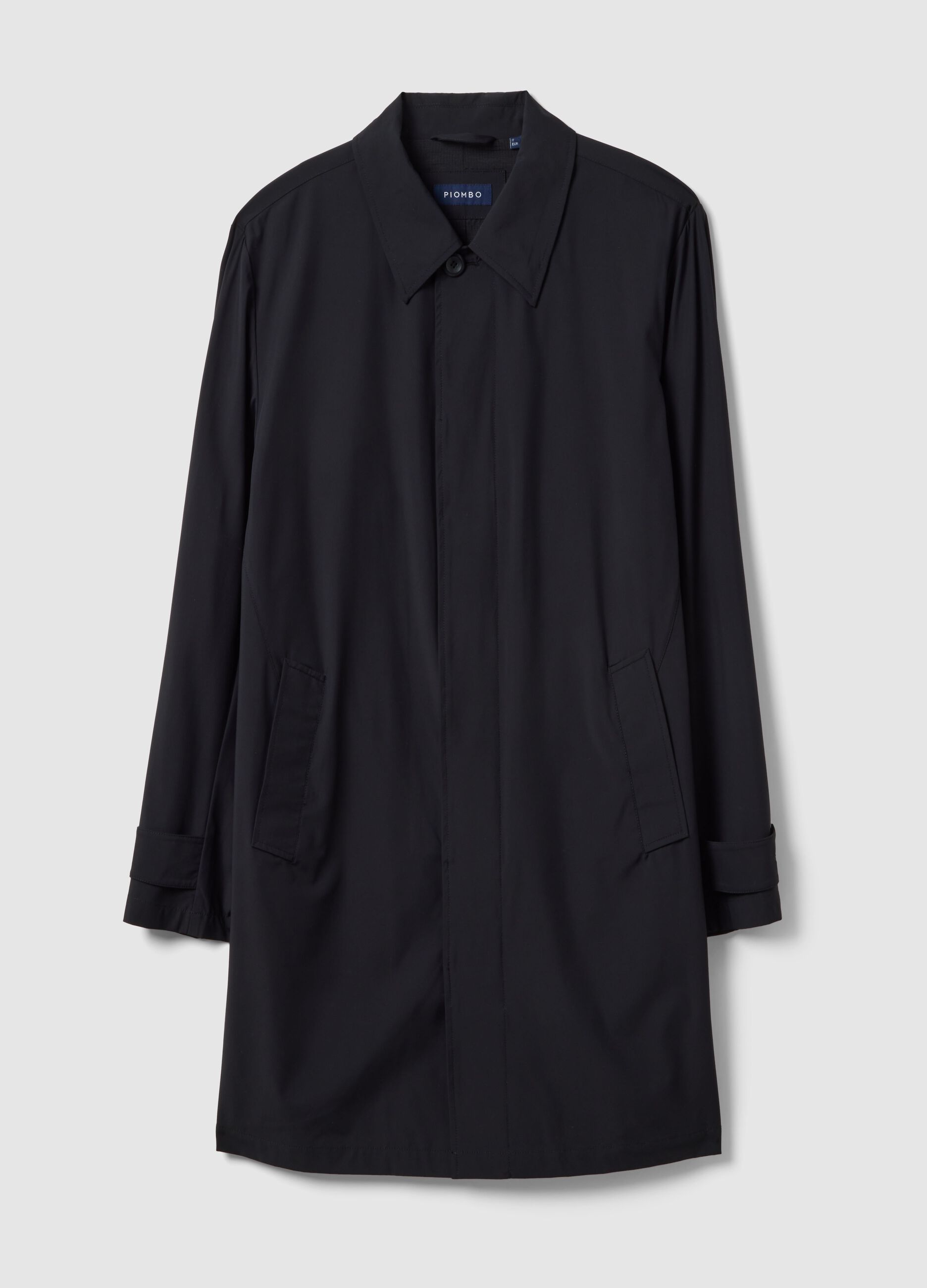 Long black trench coat regular fit with buttons