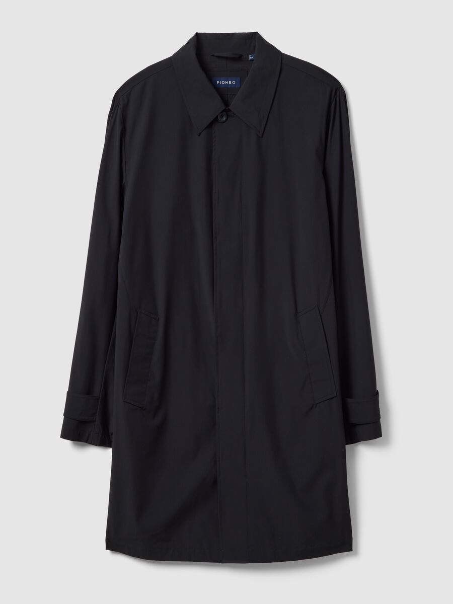 Long black trench coat regular fit with buttons_0