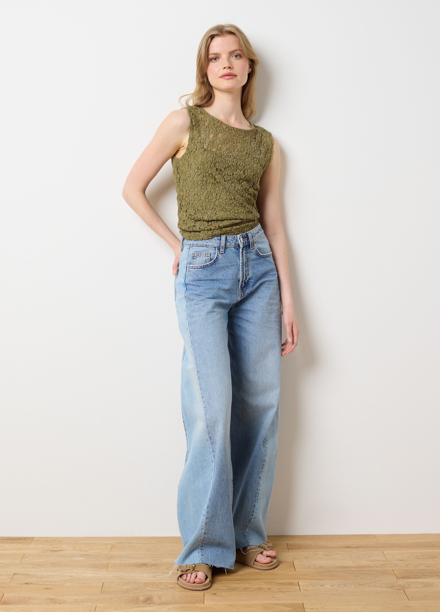 Green fitted cotton blend women's top
