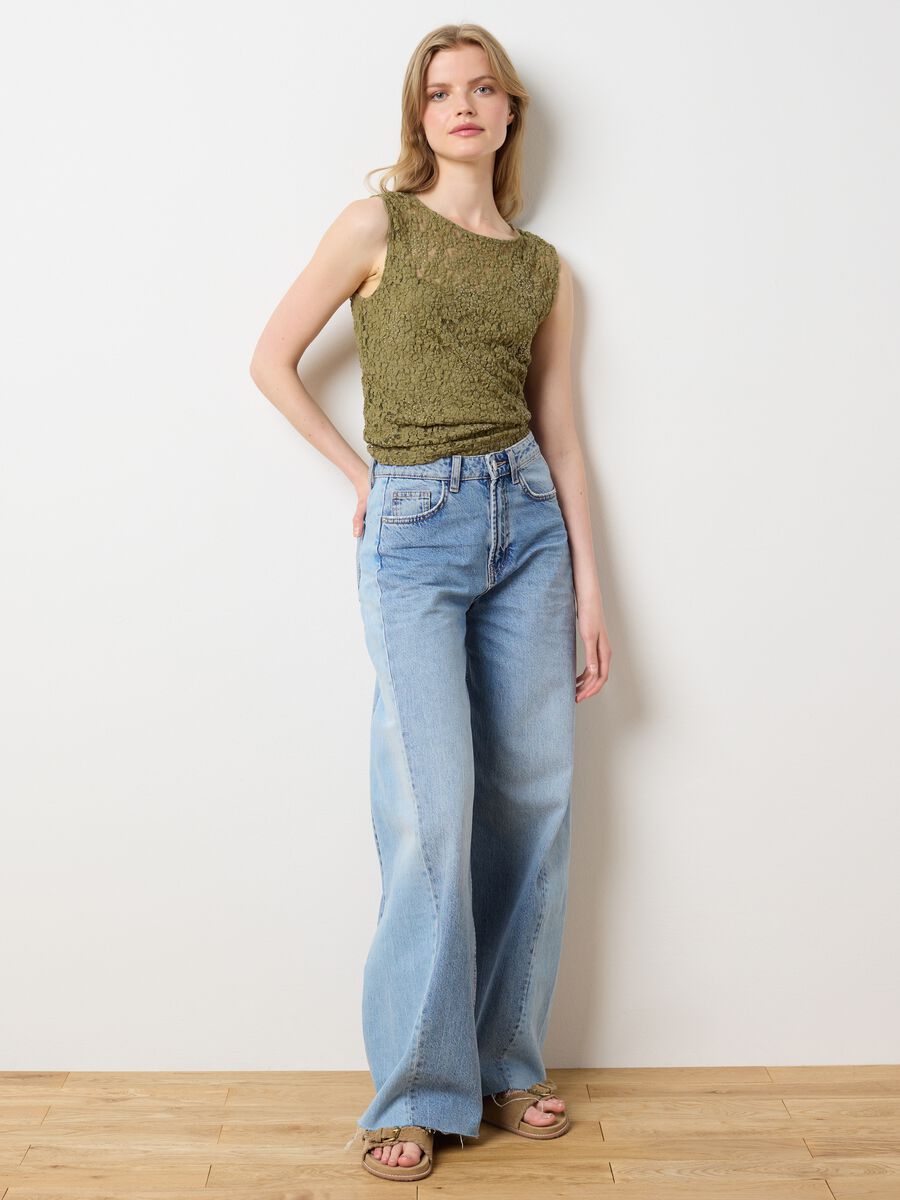 Green fitted cotton blend women's top_2